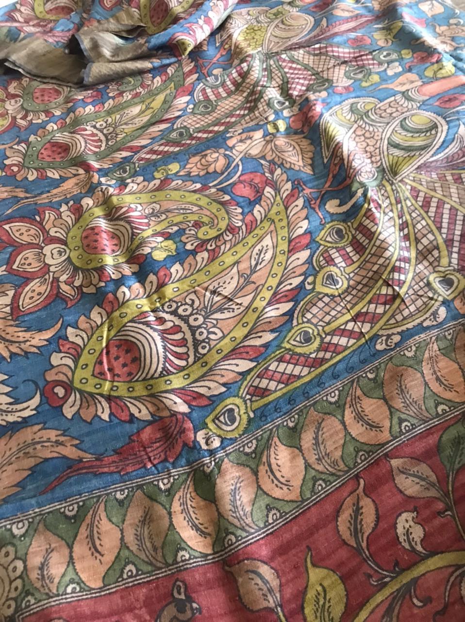 Exquisite Pure Tussar Handwoven saree with Hand Kalamkari Painting