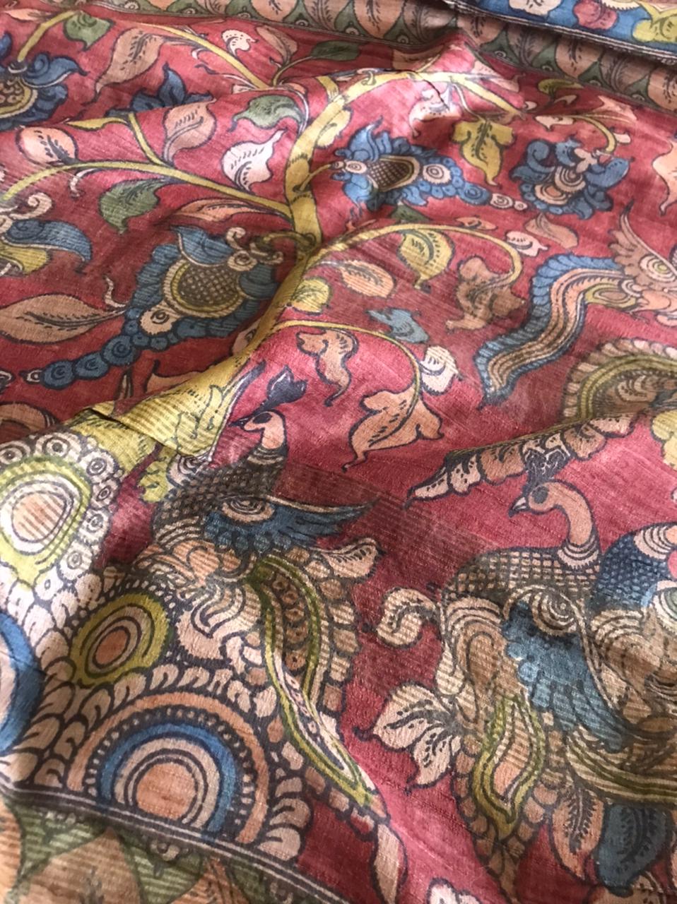 Exquisite Pure Tussar Handwoven saree with Hand Kalamkari Painting