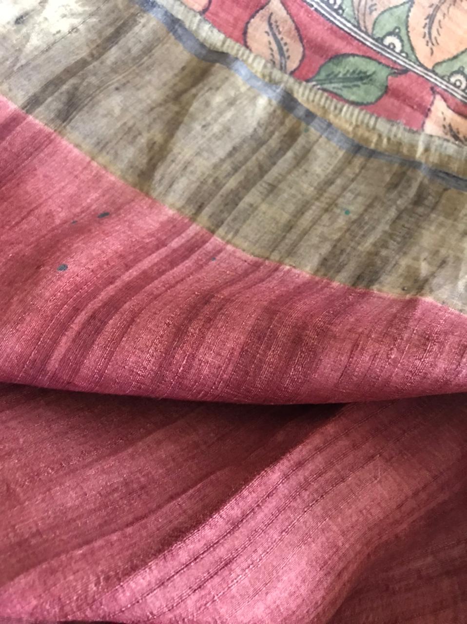 Exquisite Pure Tussar Handwoven saree with Hand Kalamkari Painting