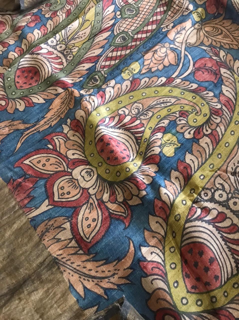 Exquisite Pure Tussar Handwoven saree with Hand Kalamkari Painting