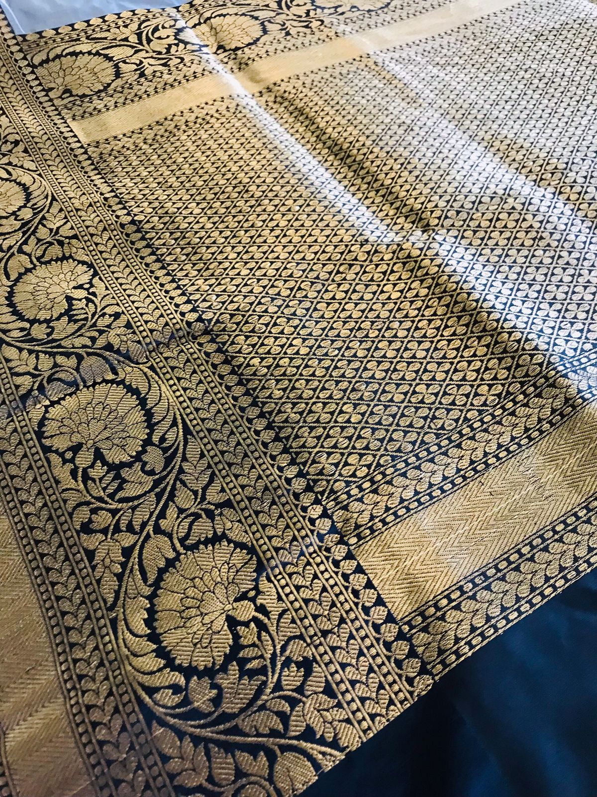 Pure Handloom Banarasi Katan Silk saree - Steel Grey with Black