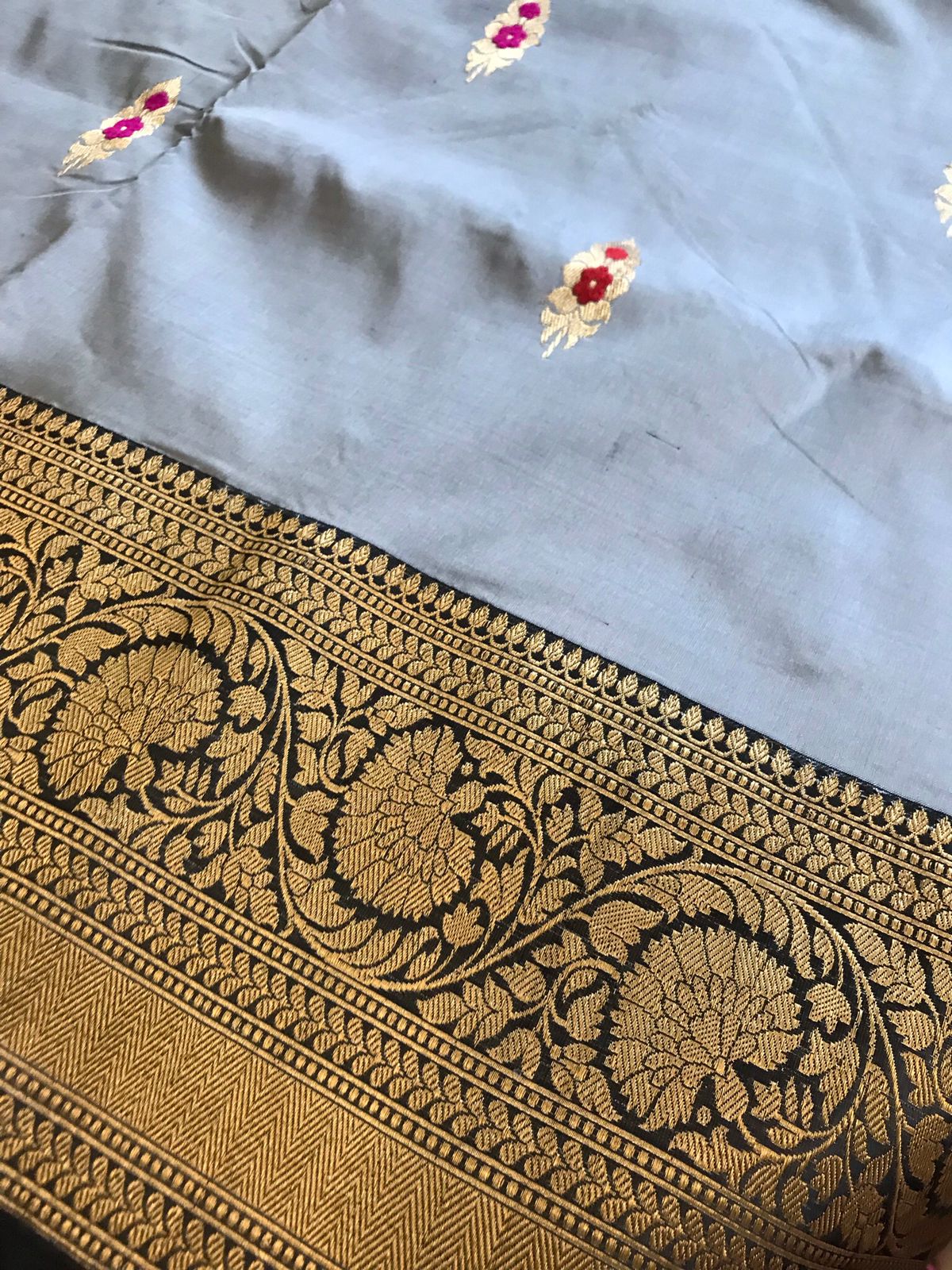 Pure Handloom Banarasi Katan Silk saree - Steel Grey with Black