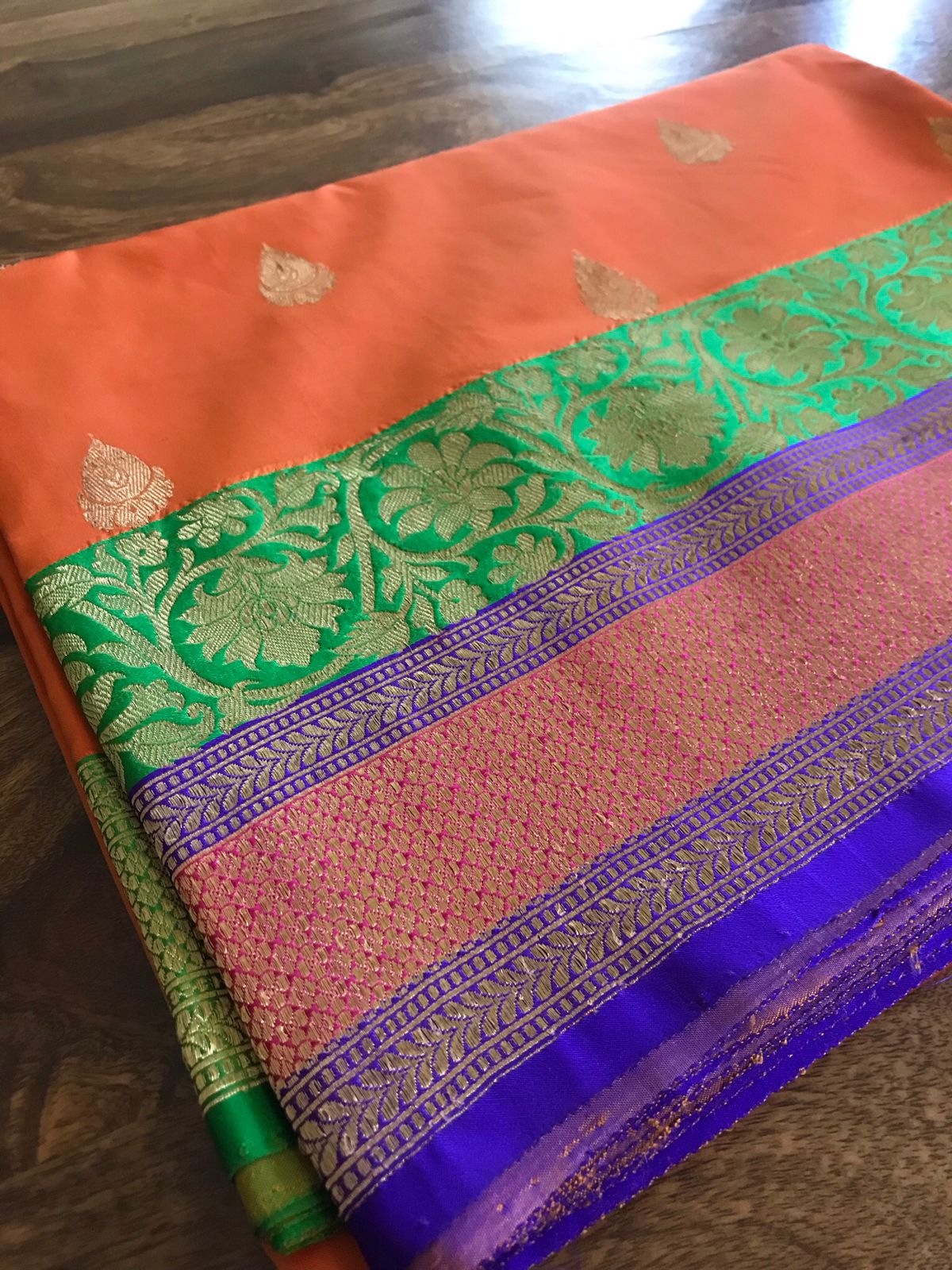 Pure Handloom Banarasi Katan Silk saree - Mustard Orange