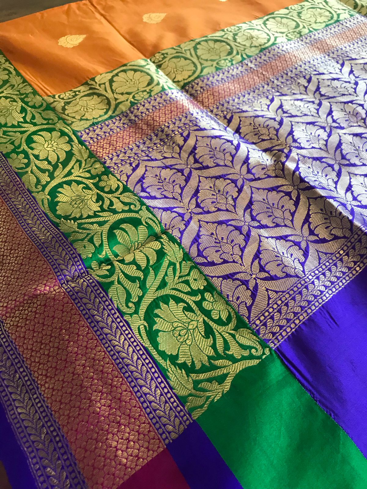 Pure Handloom Banarasi Katan Silk saree - Mustard Orange