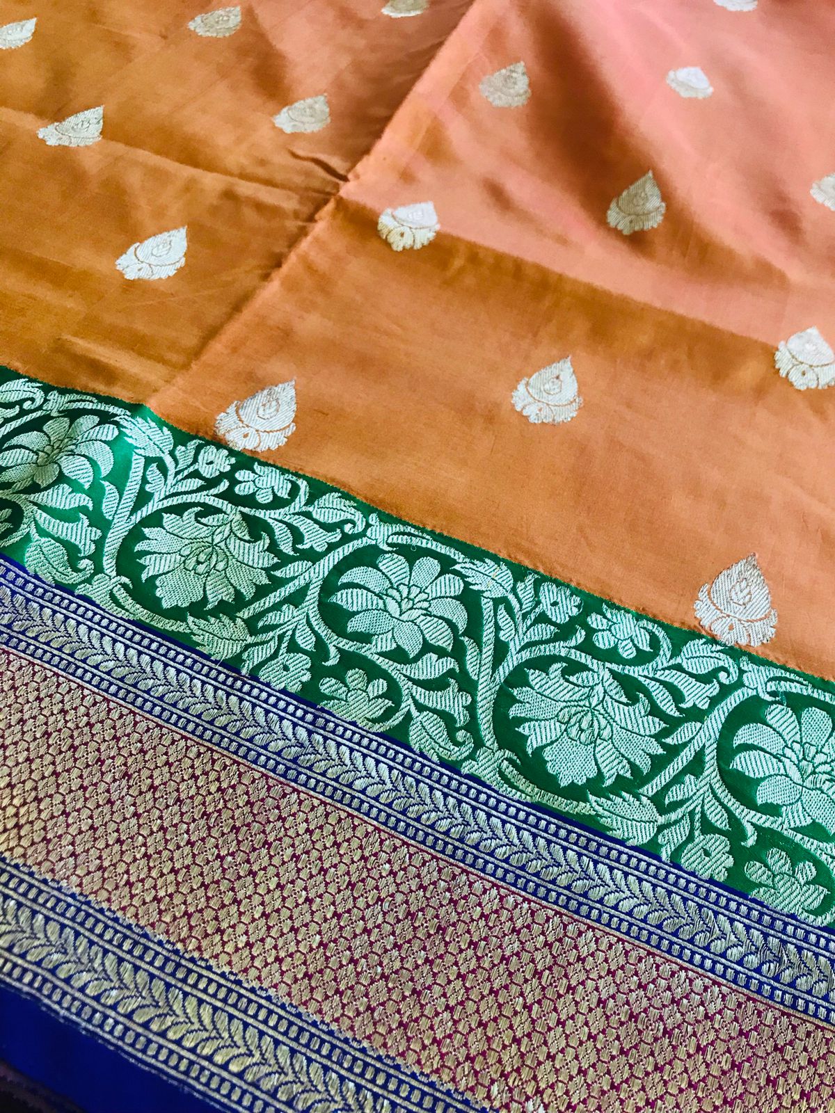 Pure Handloom Banarasi Katan Silk saree - Mustard Orange