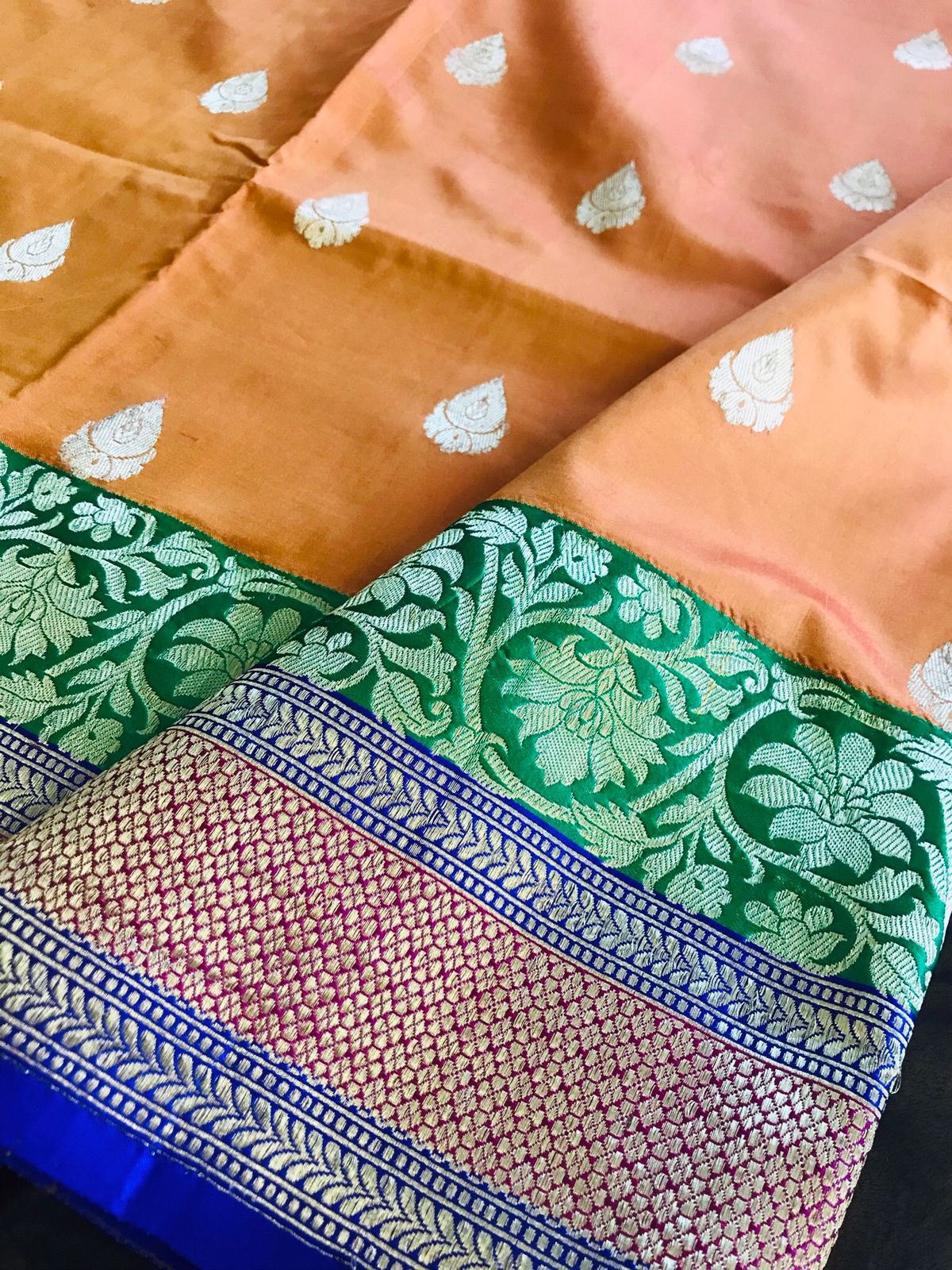 Pure Handloom Banarasi Katan Silk saree - Mustard Orange