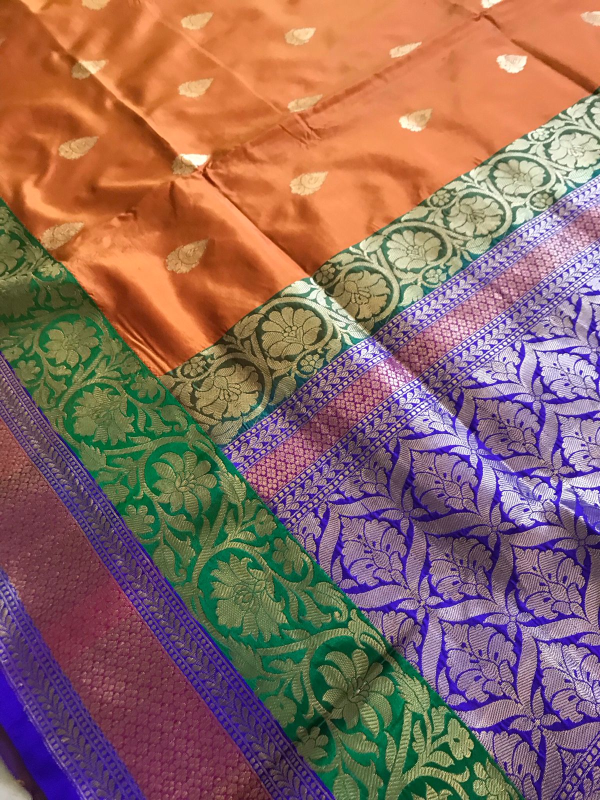 Pure Handloom Banarasi Katan Silk saree - Mustard Orange