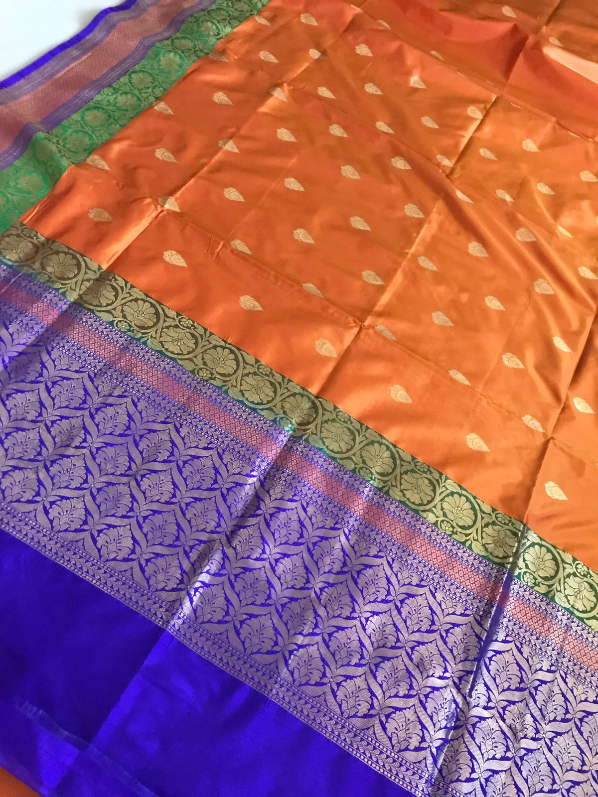 Pure Handloom Banarasi Katan Silk saree - Mustard Orange