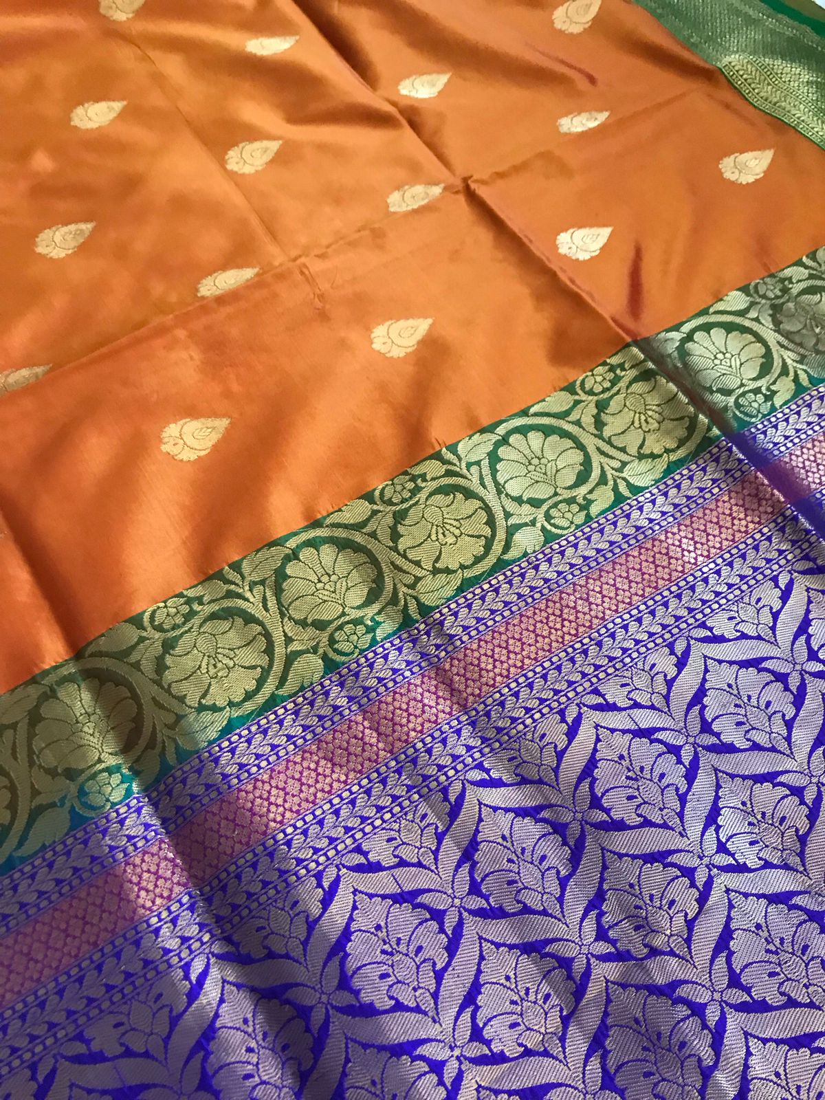 Pure Handloom Banarasi Katan Silk saree - Mustard Orange