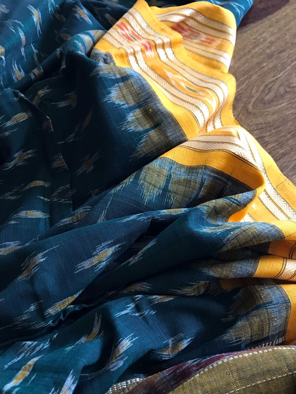 Sambhalpuri Green-Yellow Pure Cotton Handwoven Saree