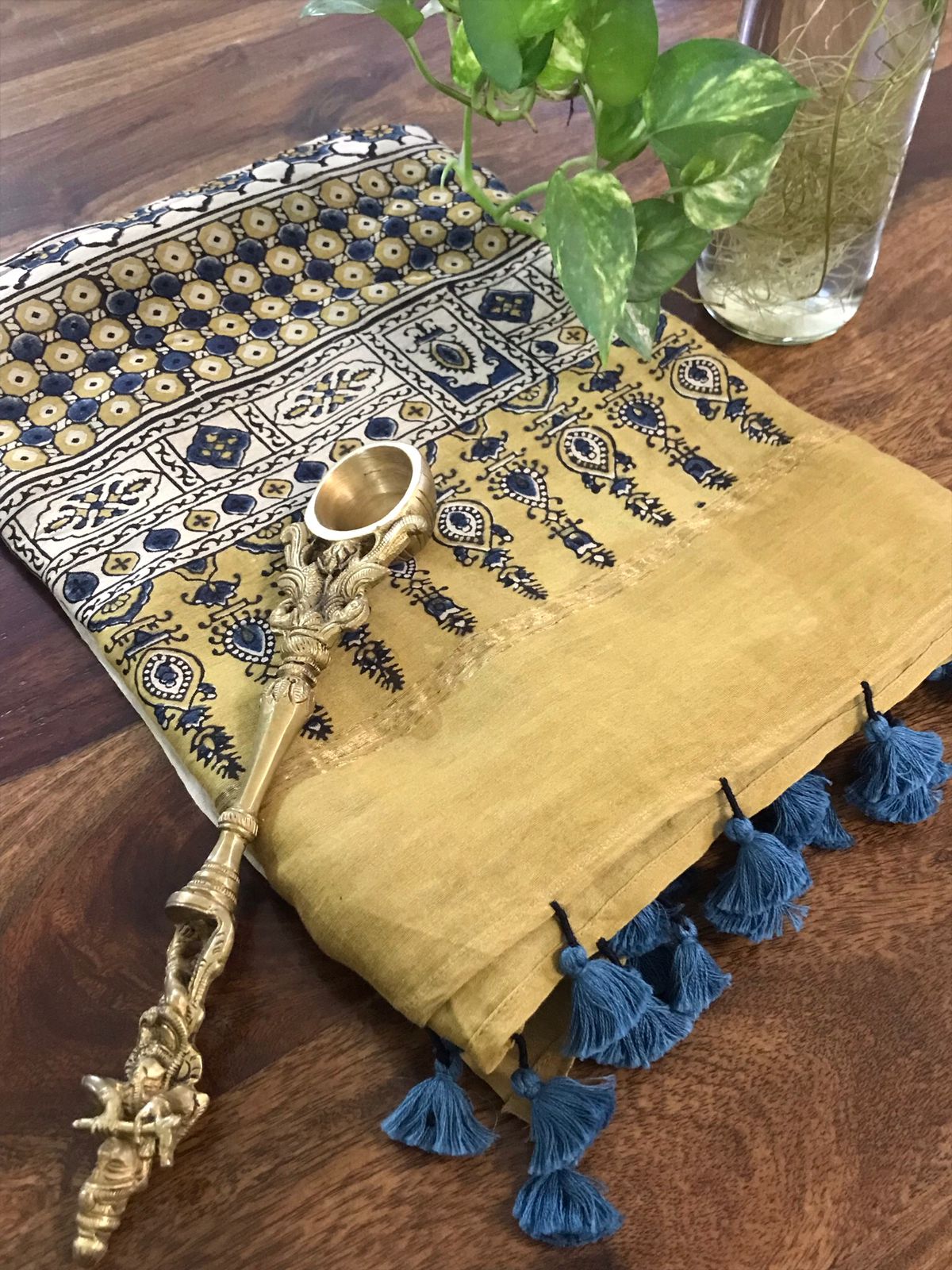 Beautiful Chanderi Dupattas with Ajrakh Handblock print and zari border- Multicolour