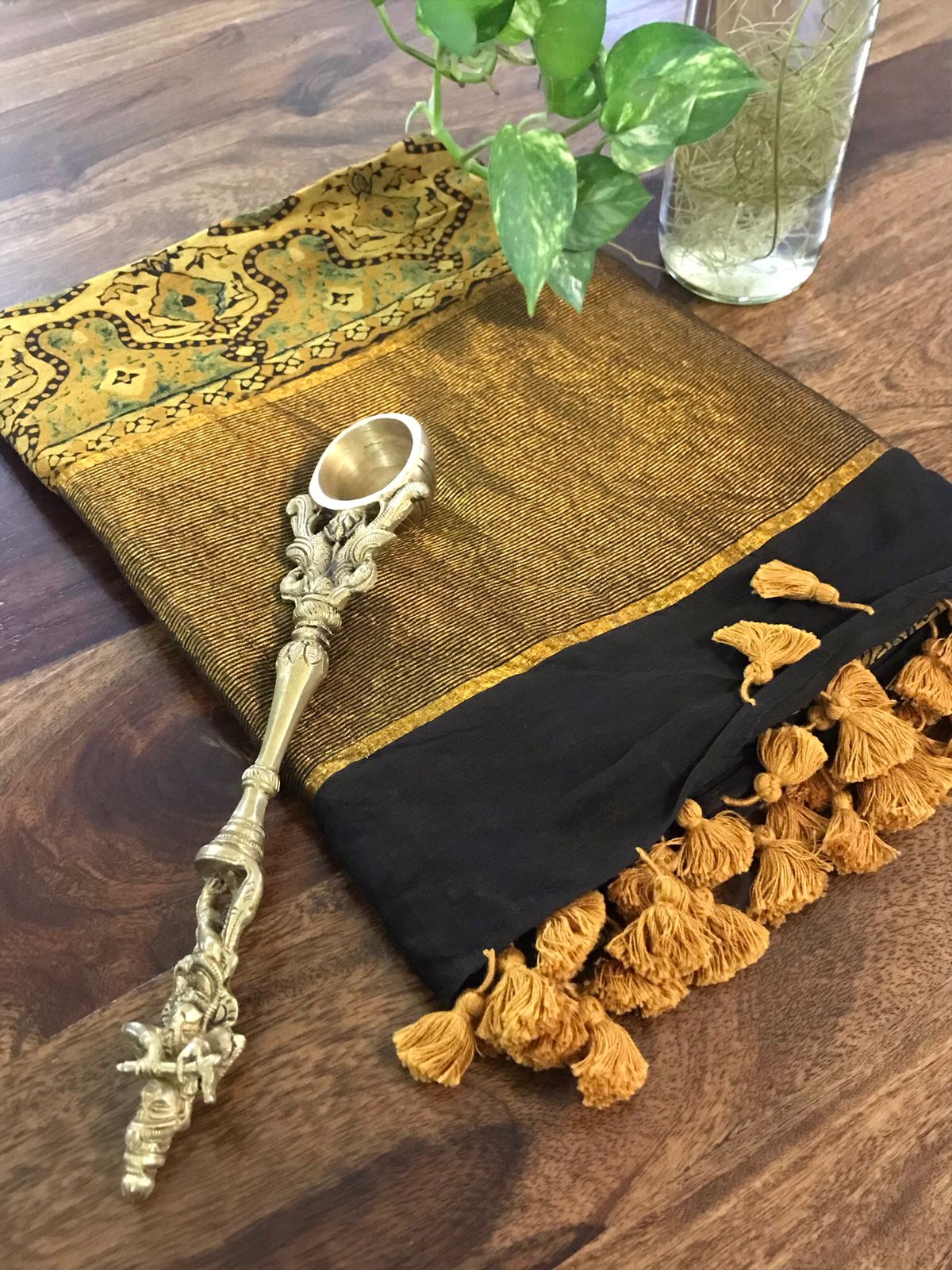 Beautiful Chanderi Dupattas with Ajrakh Handblock print and zari border- Yellow