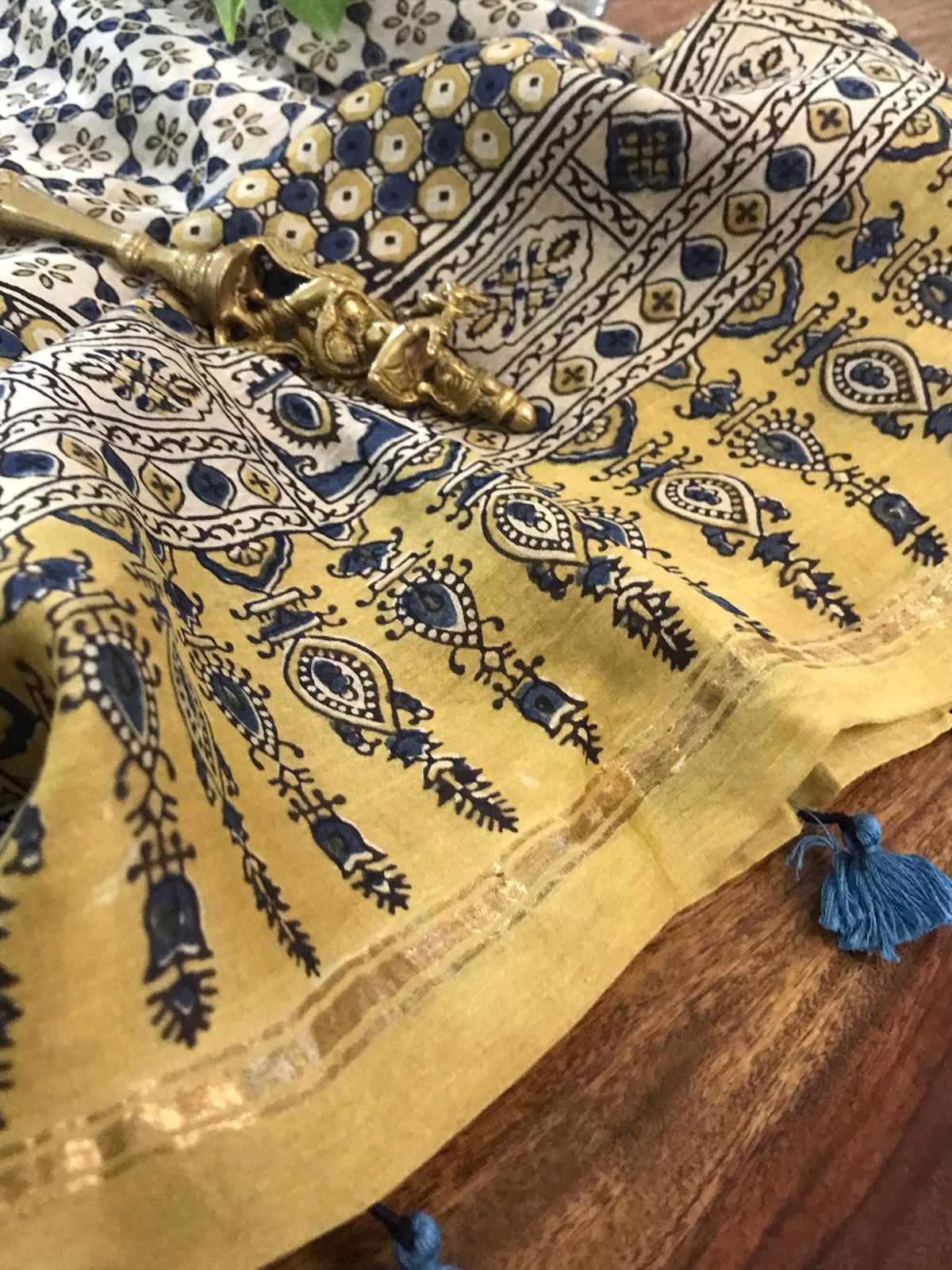 Beautiful Chanderi Dupattas with Ajrakh Handblock print and zari border- Multicolour