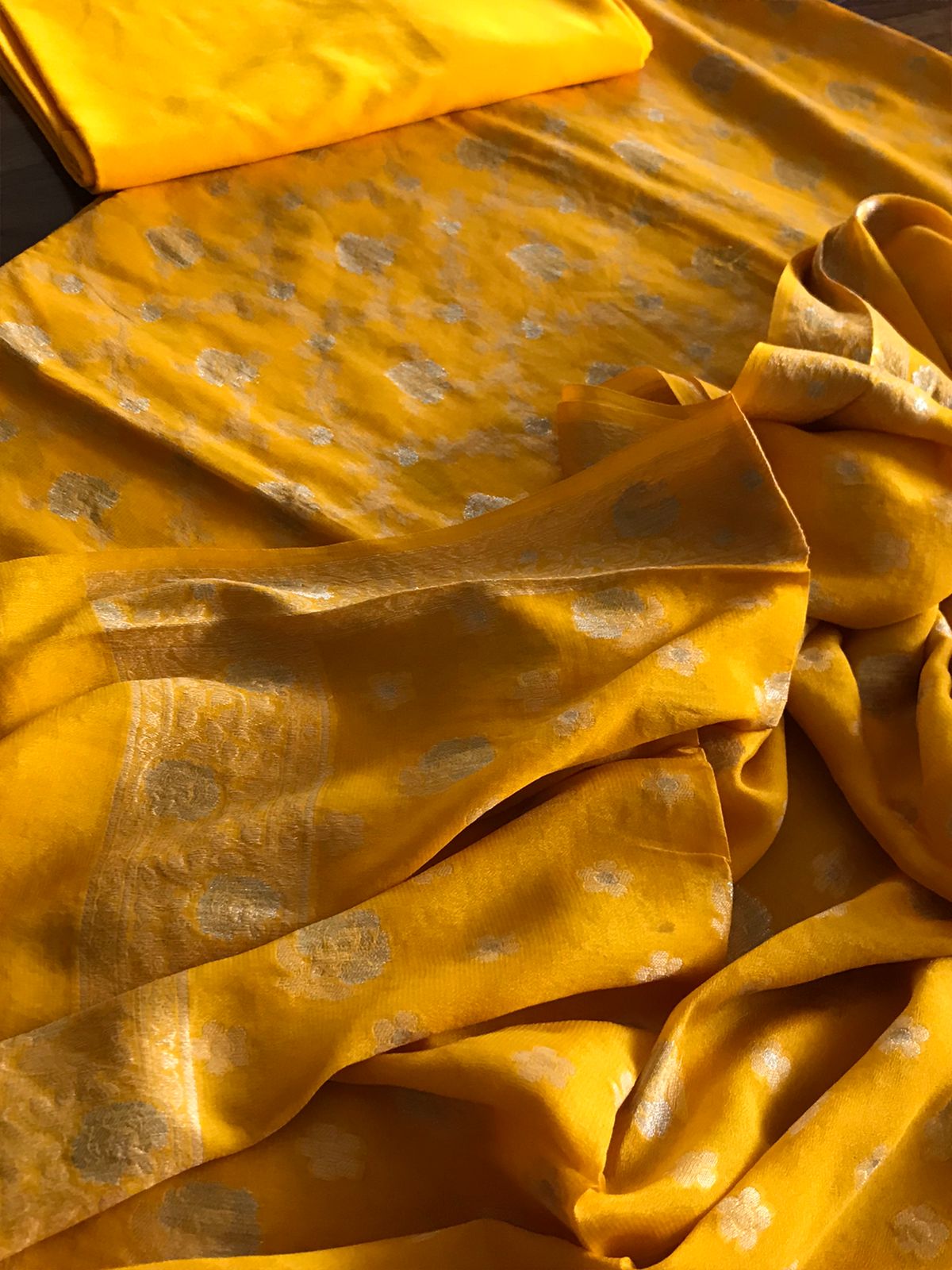 Exclusive pure georgette handwoven suits with Jaal weaving - Yellow