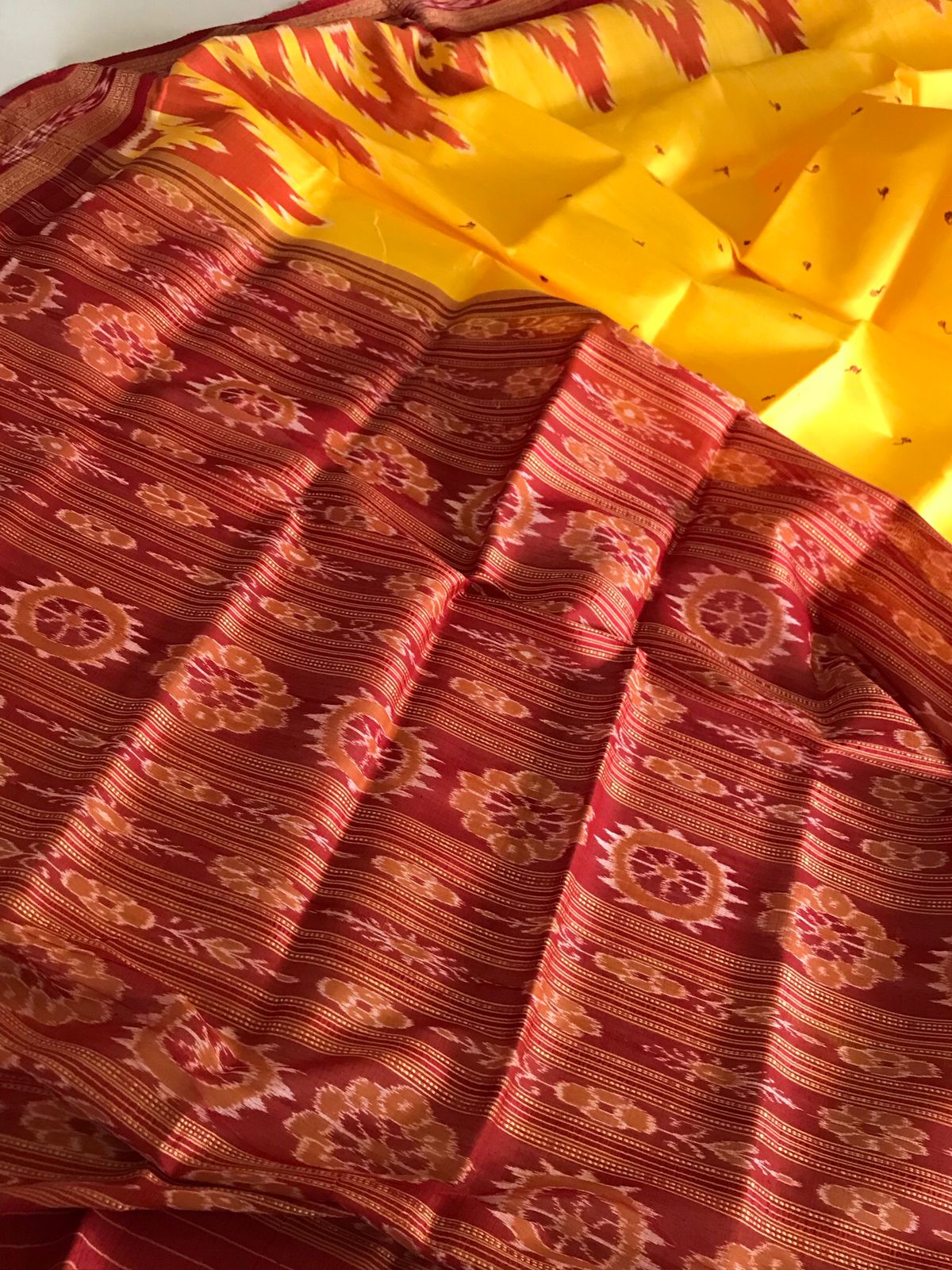 Handwoven Pure Silk Sambhalpuri Bandha Saree - Yellow