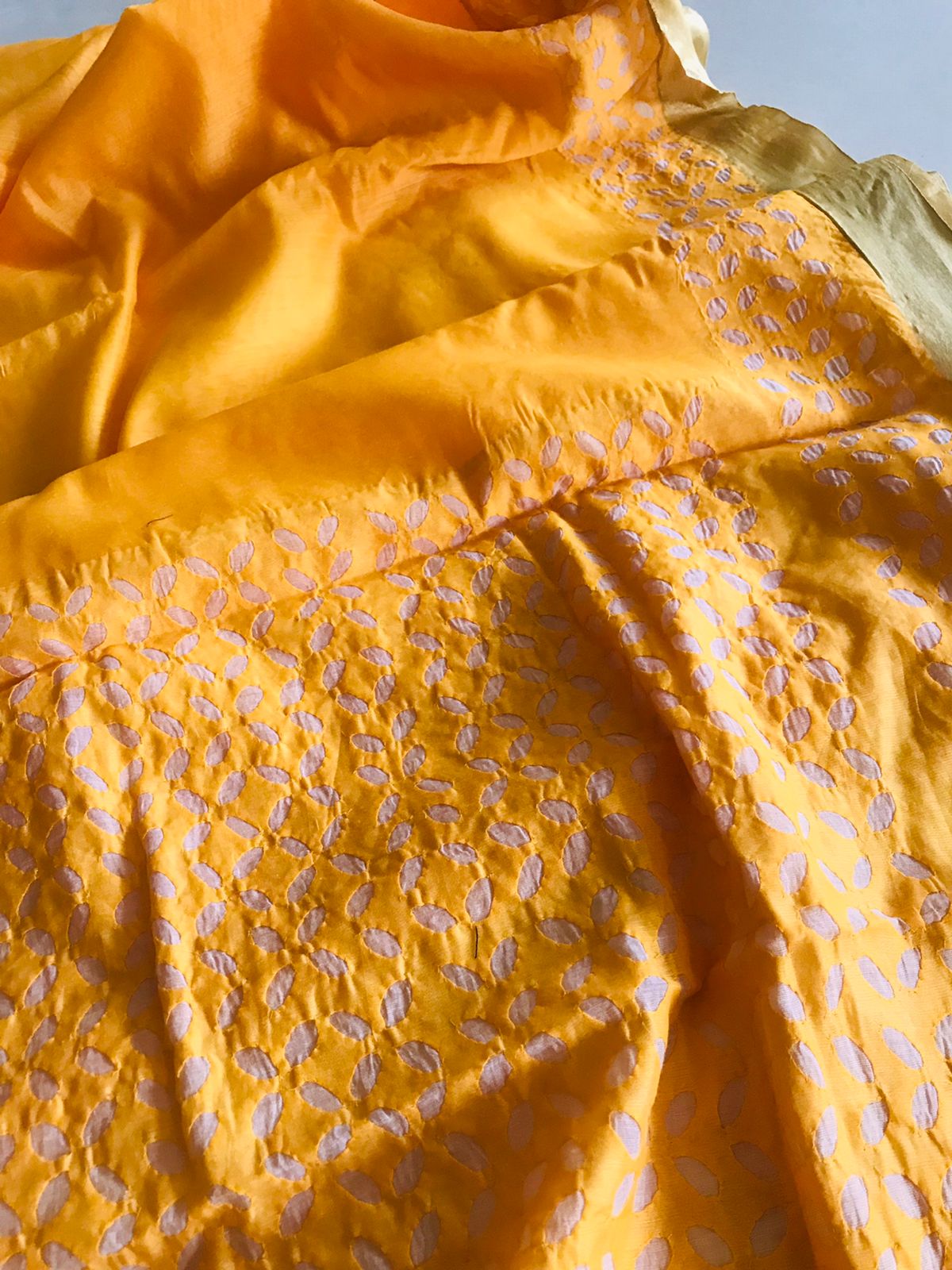 Exclusive Chanderi Handcrafted cutwork Saree - Yellow