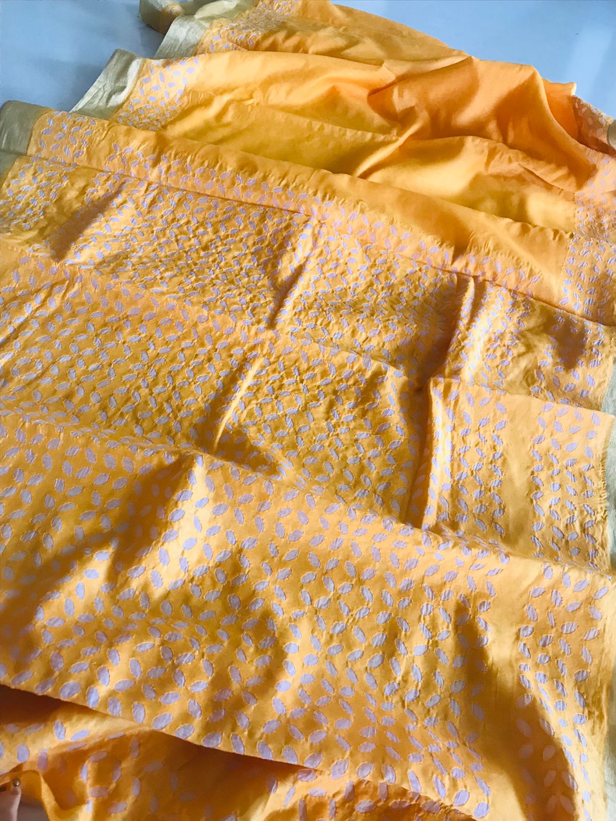 Exclusive Chanderi Handcrafted cutwork Saree - Yellow
