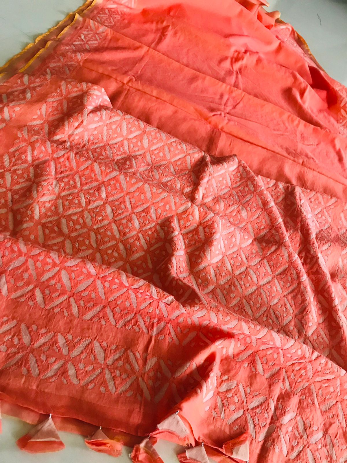 Exclusive Chanderi Handcrafted cutwork Saree - Peach