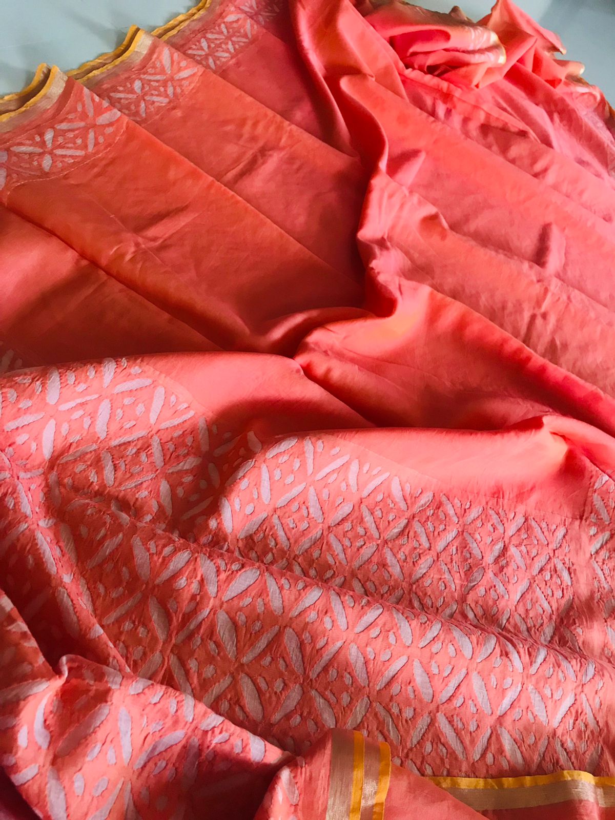 Exclusive Chanderi Handcrafted cutwork Saree - Peach