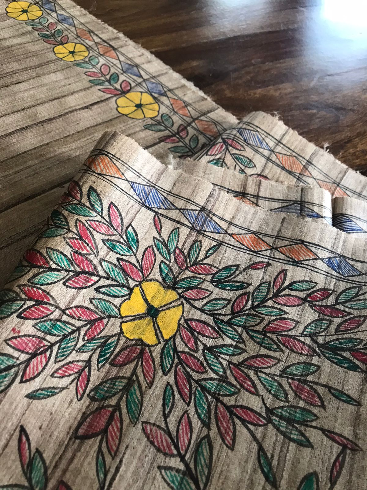 Pure Tussar Silk Handwoven saree with Madhubani Handpainting - Beige Multicolour