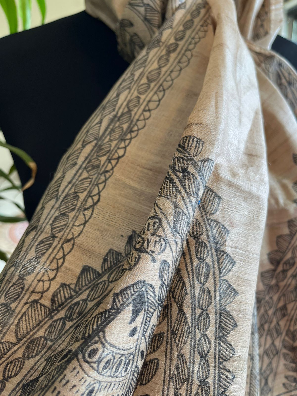 Very exquisite Pure Tussar Silk Madhubani Handpainted Stole