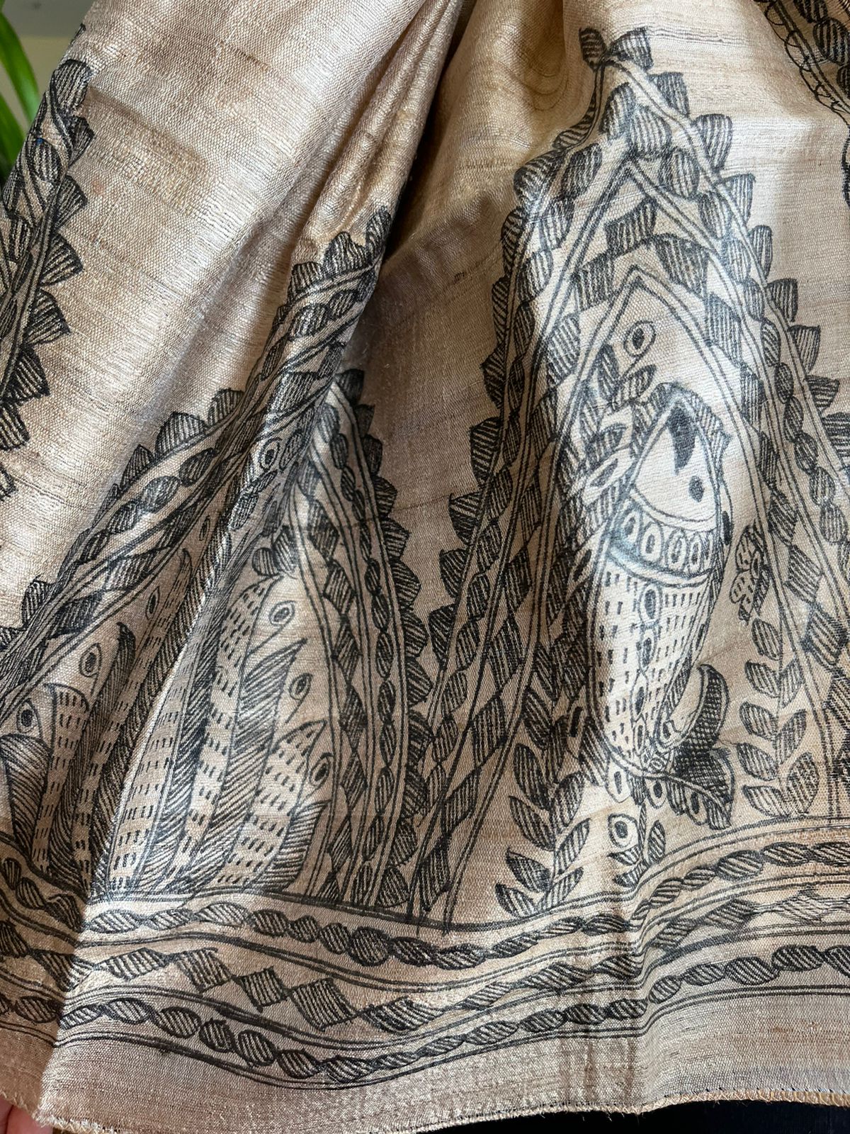 Very exquisite Pure Tussar Silk Madhubani Handpainted Stole