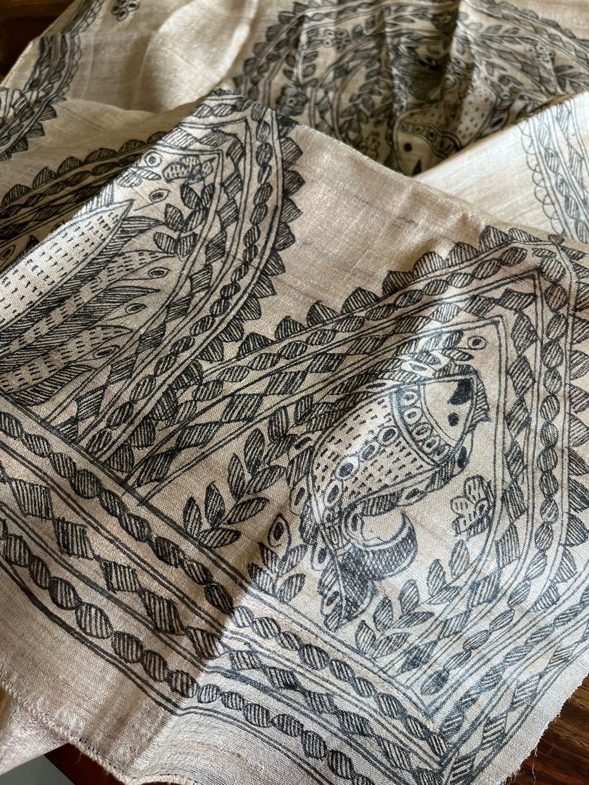 Very exquisite Pure Tussar Silk Madhubani Handpainted Stole