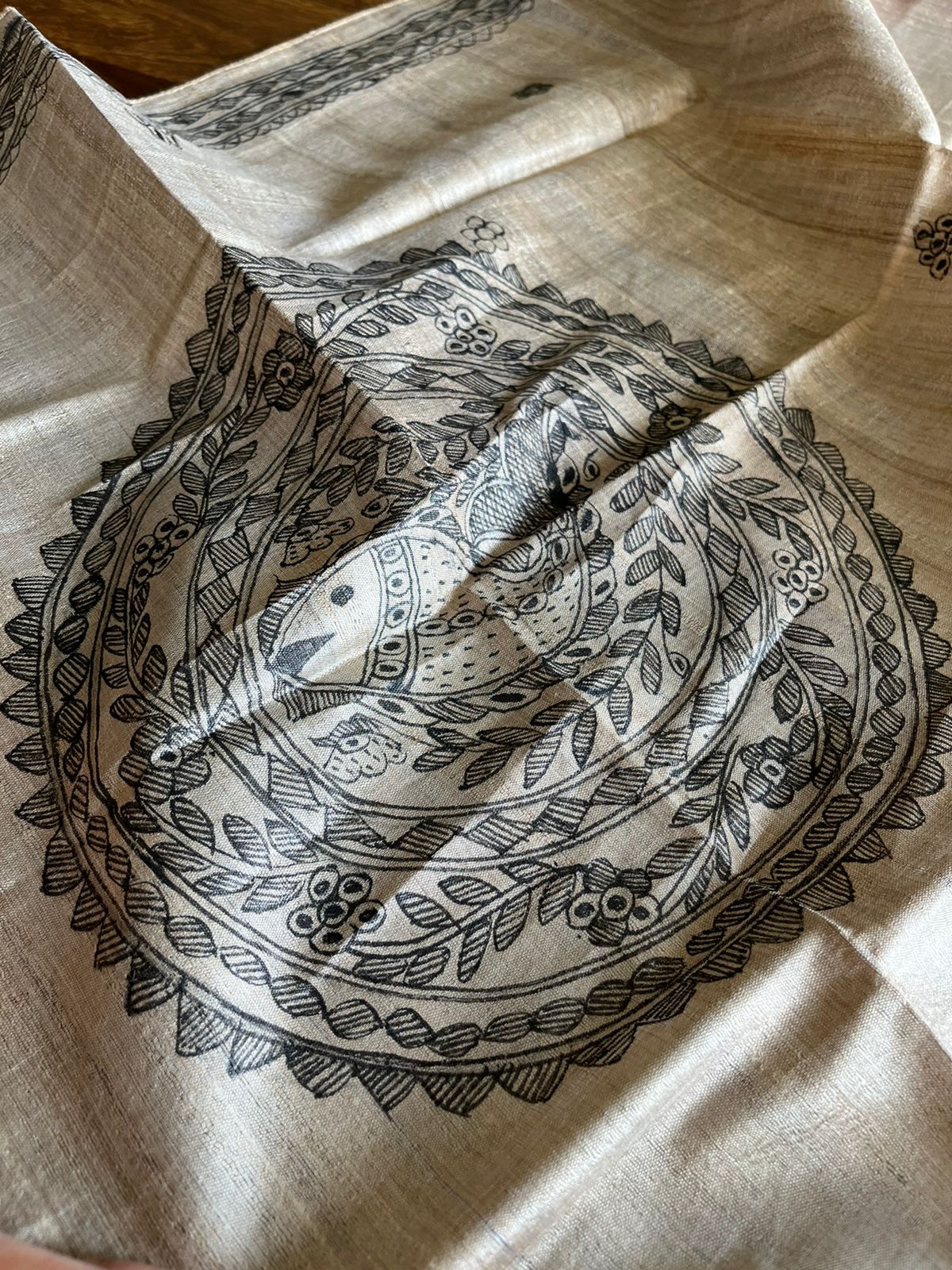 Very exquisite Pure Tussar Silk Madhubani Handpainted Stole
