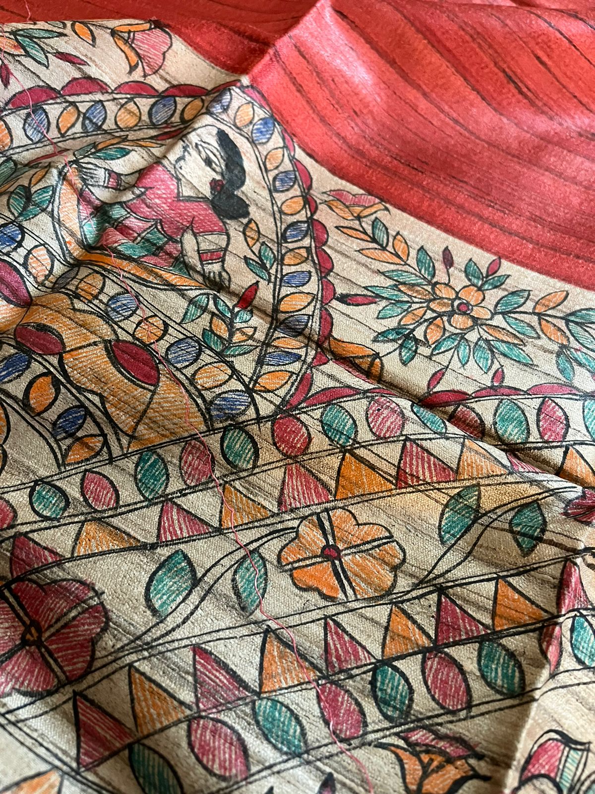 Exclusive Pure Tussar Silk Madhubani Handpainted dupatta - Red