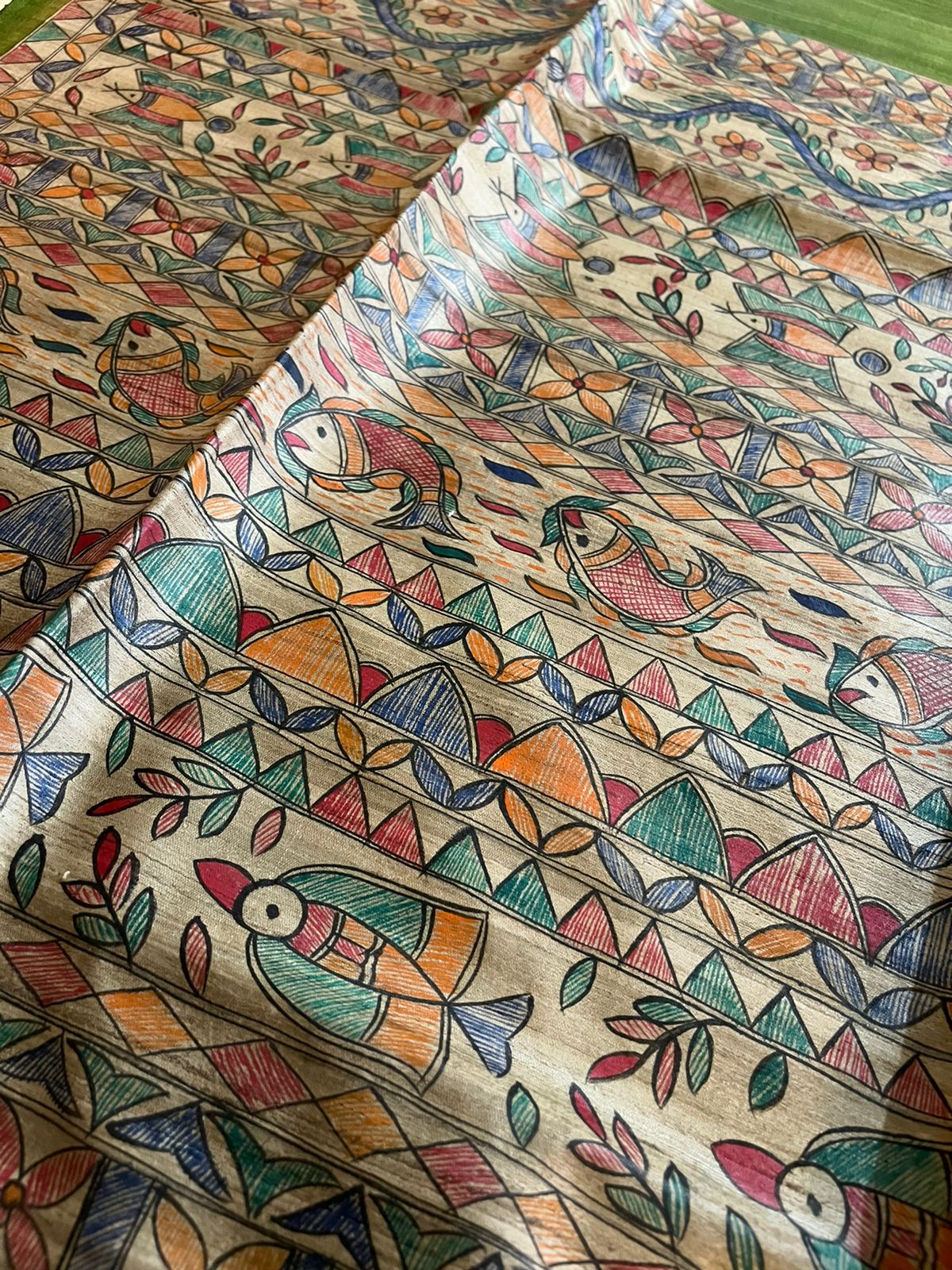 Pure Tussar Silk Handwoven saree with Madhubani Handpainting - Green