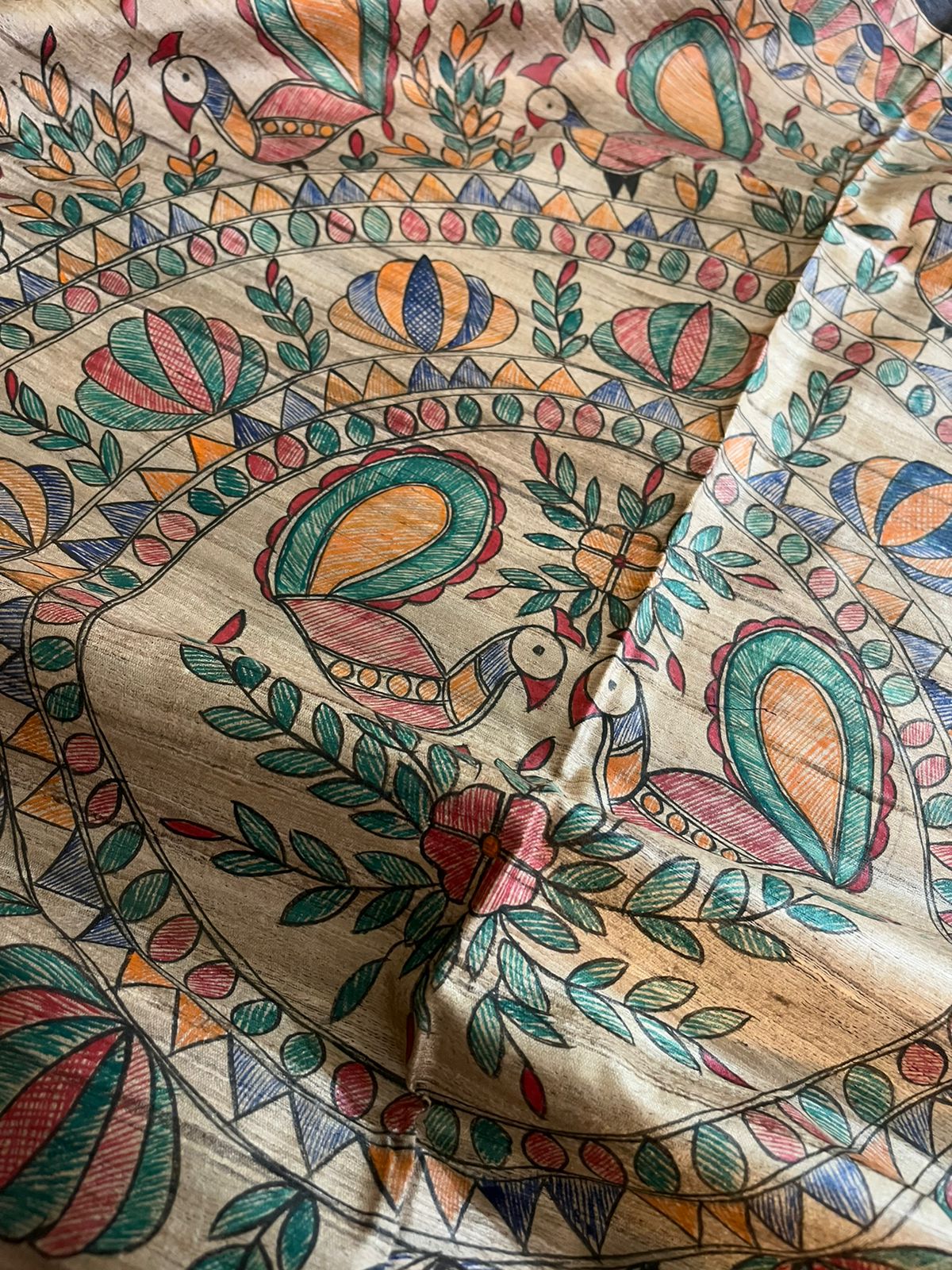 Pure Tussar Silk Handwoven saree with Madhubani Handpainting - Black