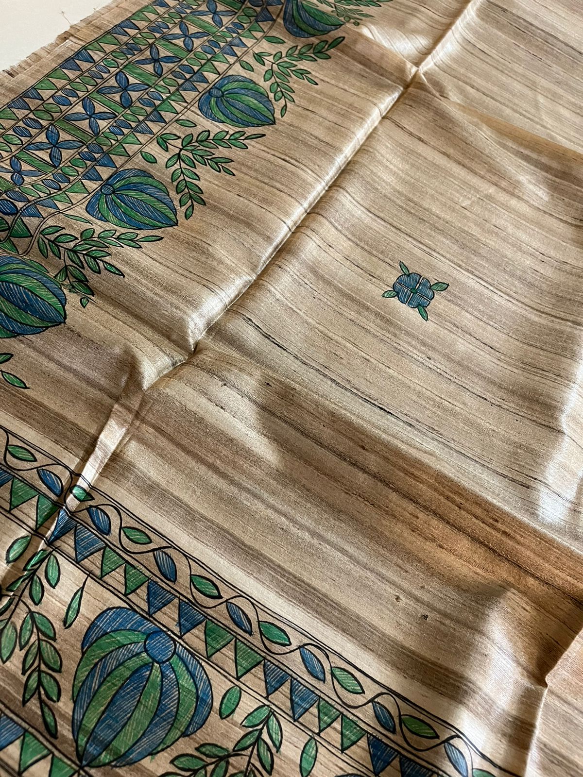 Pure Tussar Silk Handwoven saree with Madhubani Handpainting - Multicolour