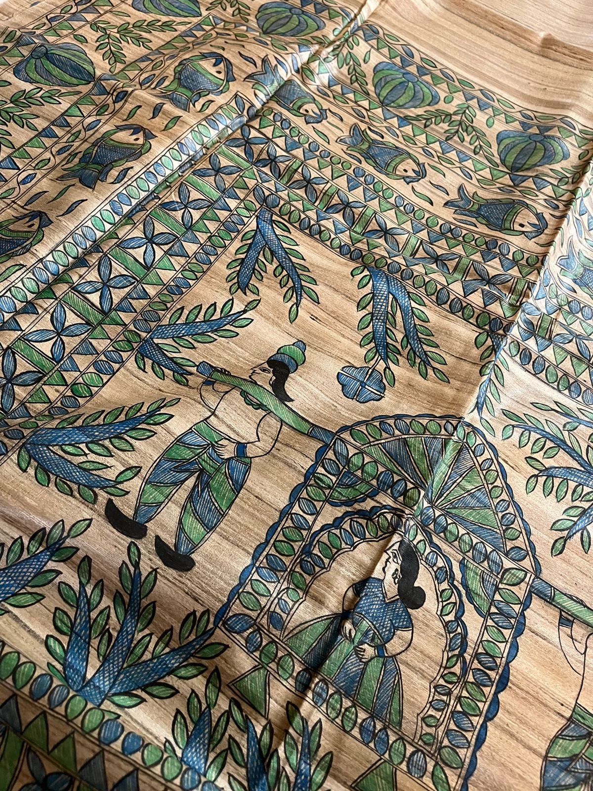 Pure Tussar Silk Handwoven saree with Madhubani Handpainting - Multicolour