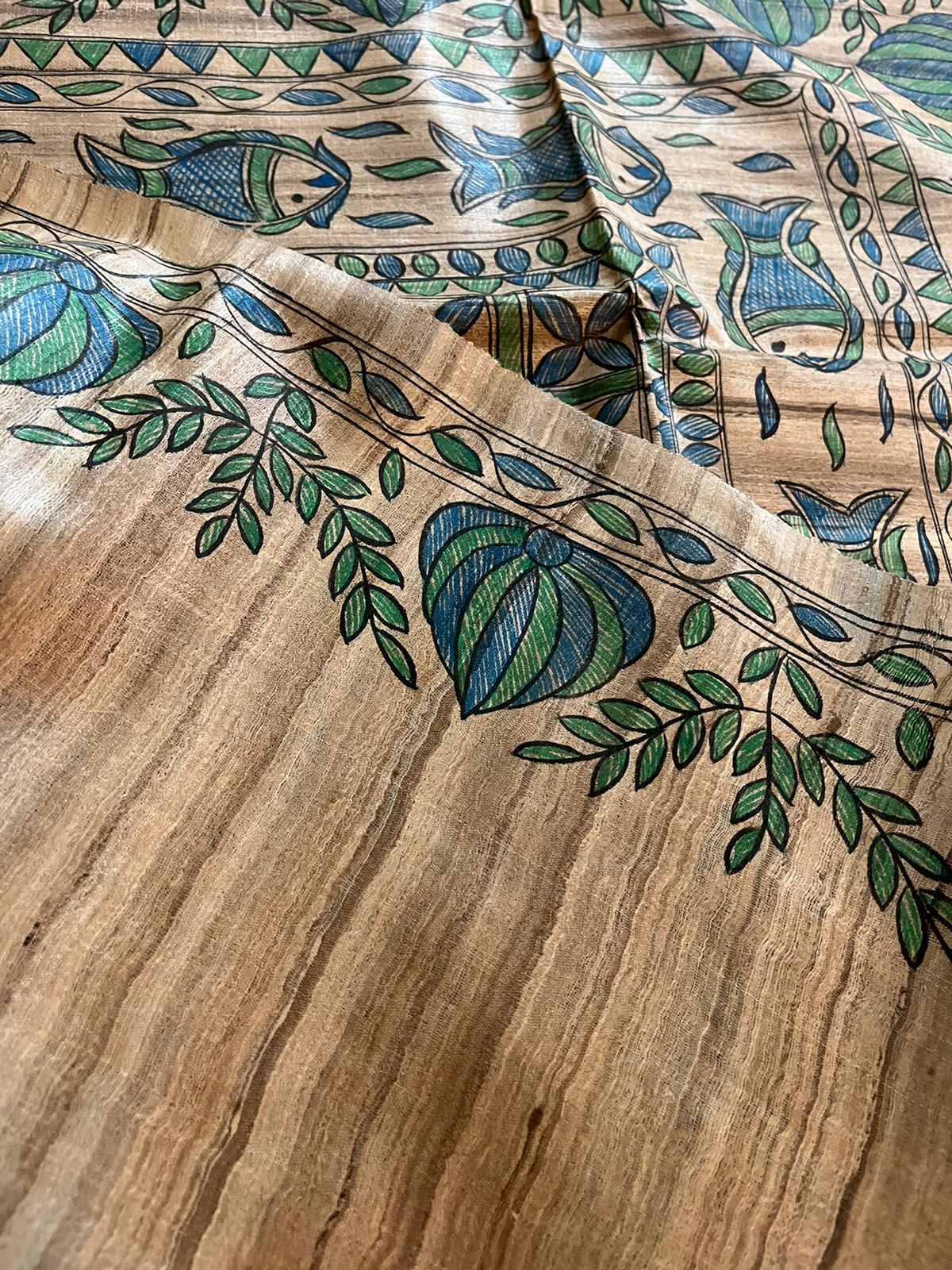 Pure Tussar Silk Handwoven saree with Madhubani Handpainting - Multicolour