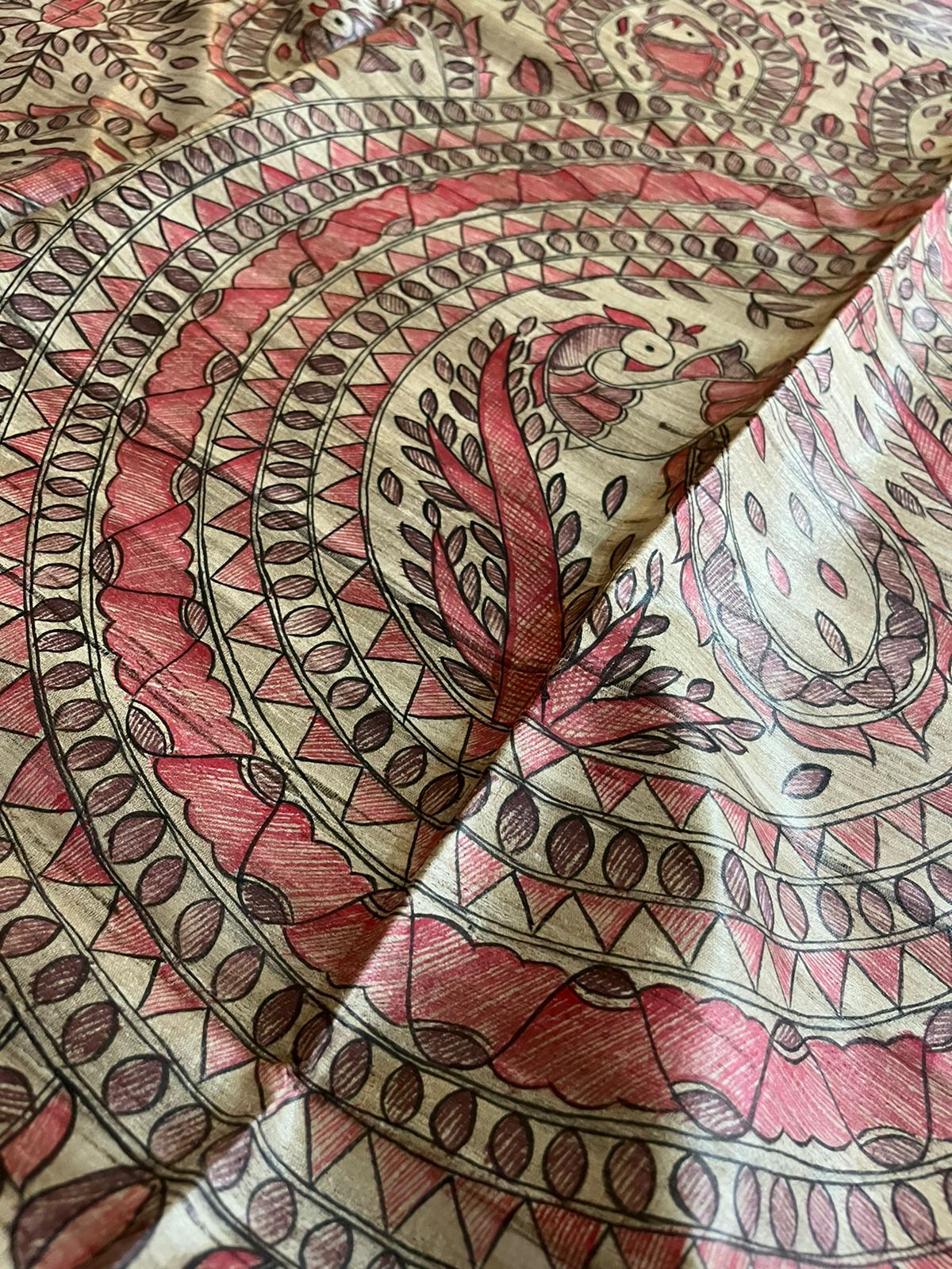 Pure Tussar Silk Handwoven saree with Madhubani Handpainting - Multicolour