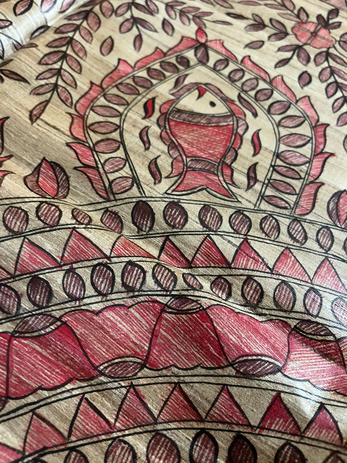 Pure Tussar Silk Handwoven saree with Madhubani Handpainting - Multicolour