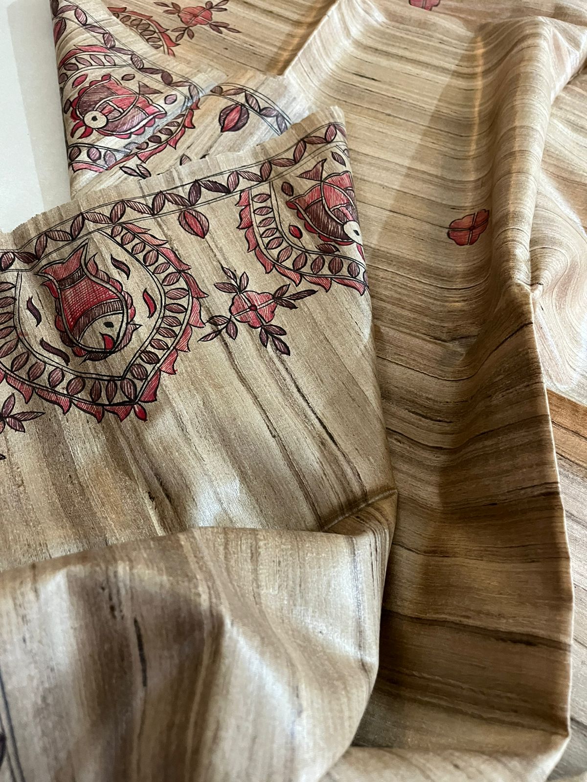 Pure Tussar Silk Handwoven saree with Madhubani Handpainting - Multicolour