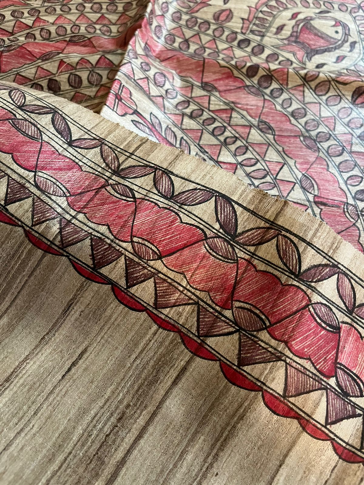 Pure Tussar Silk Handwoven saree with Madhubani Handpainting - Multicolour