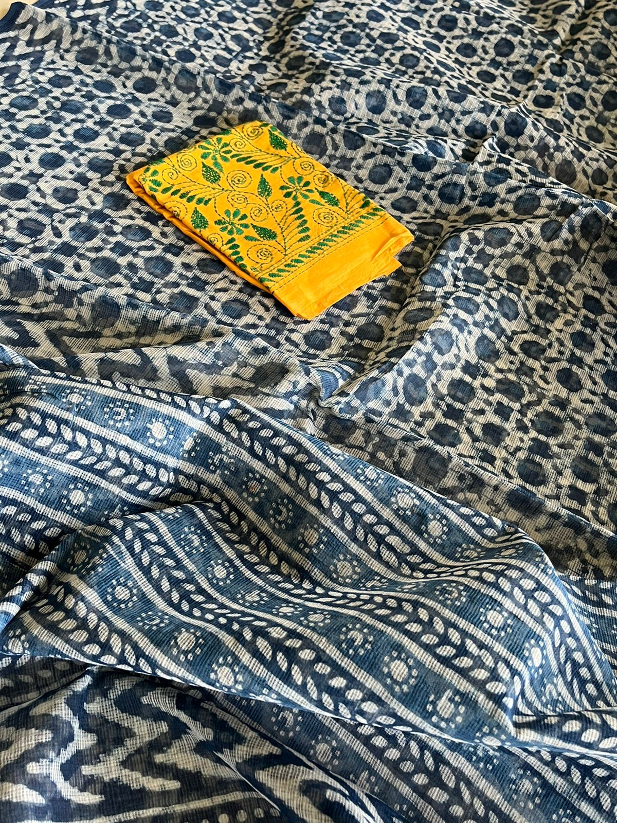 Indigo Pure Kota Cotton Handwoven Sarees with Dabu Handblock