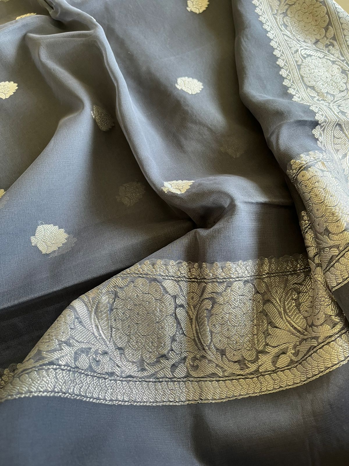 Pure Khaddi Georgette Handwoven saree - Grey