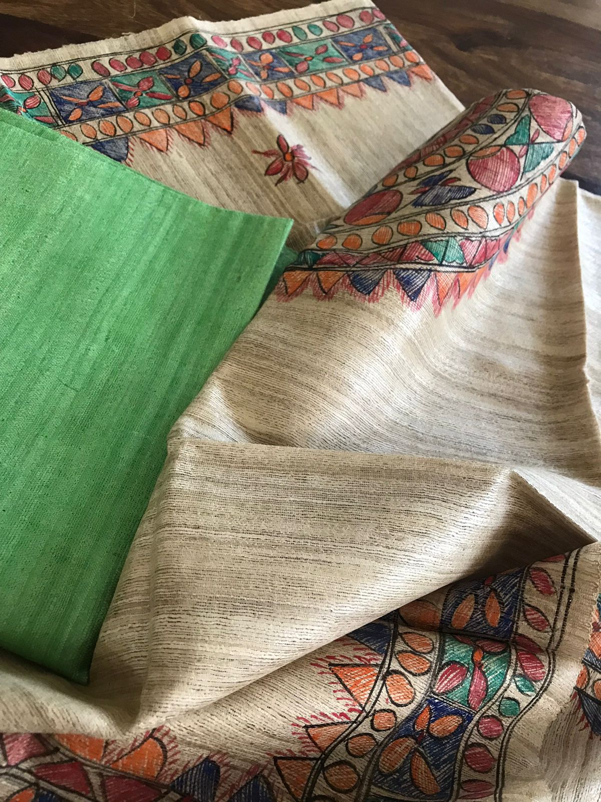 Pure Silk Hand Painted Madhubani dupatta with Pure Raw Silk Kurta