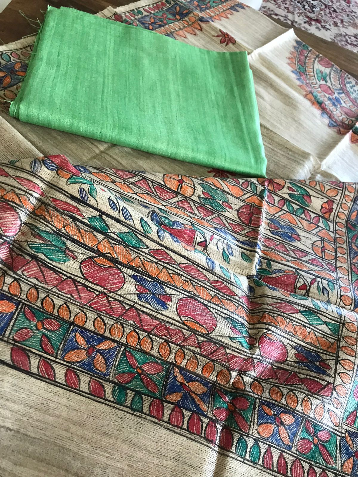 Pure Silk Hand Painted Madhubani dupatta with Pure Raw Silk Kurta