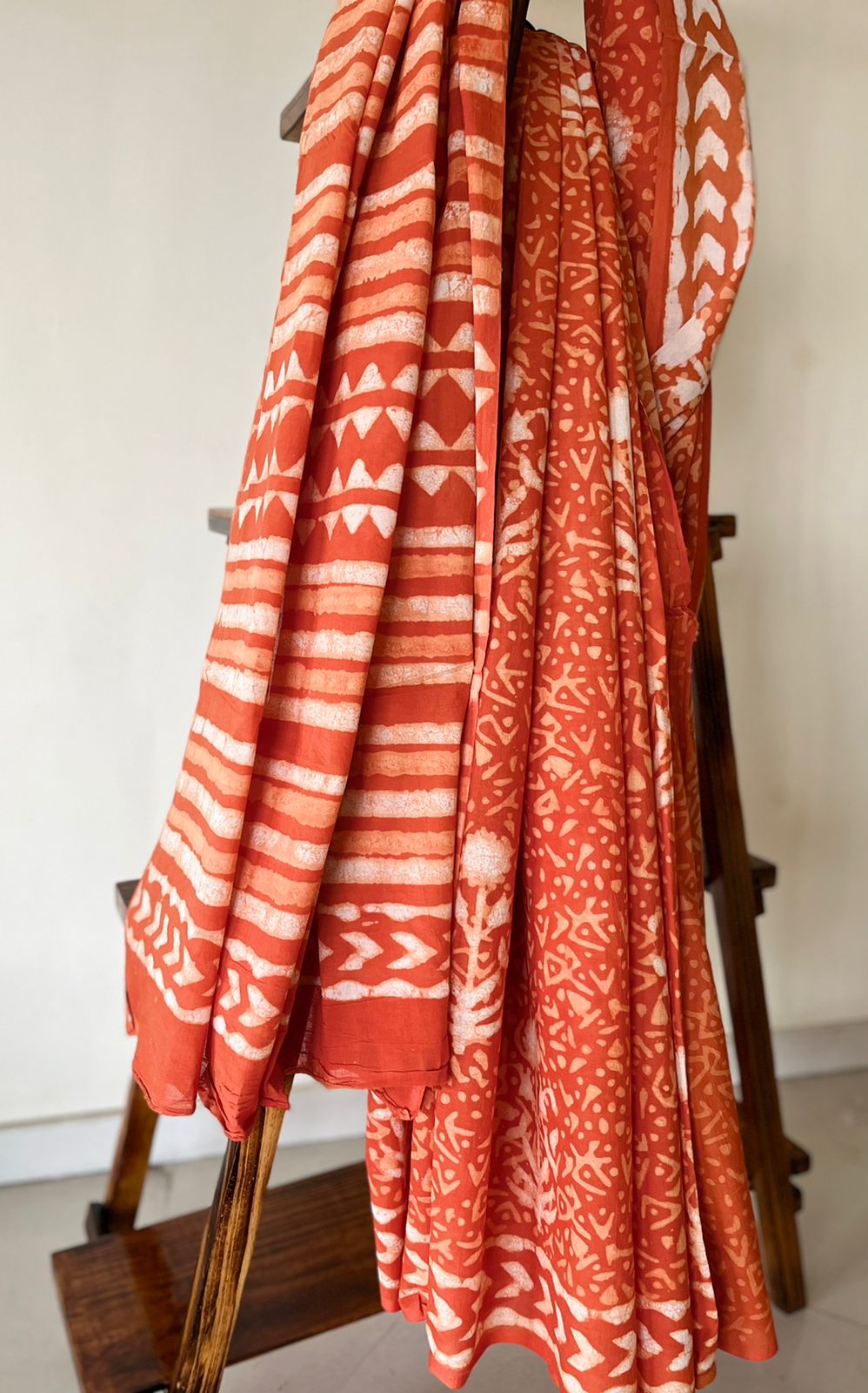 Pure cotton sarees with handblock print - Orange