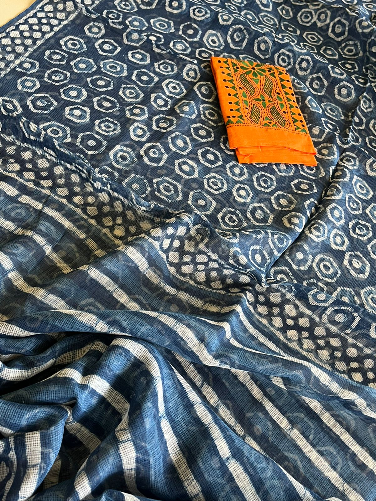 Indigo Pure Kota Cotton Handwoven Sarees with Dabu Handblock