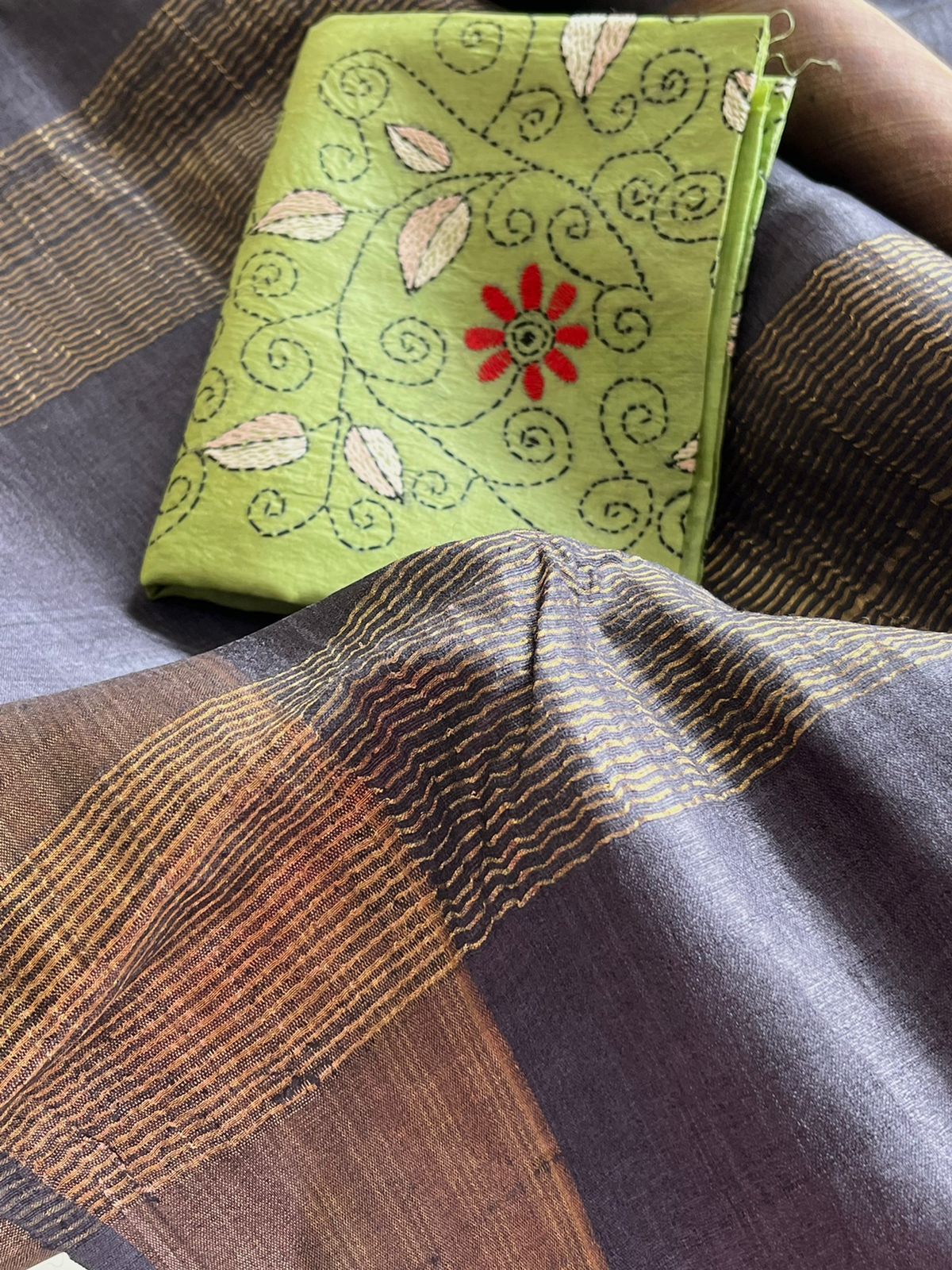 Pure Tussar Silk Handwoven Sarees with Zari border - Charcoal Black