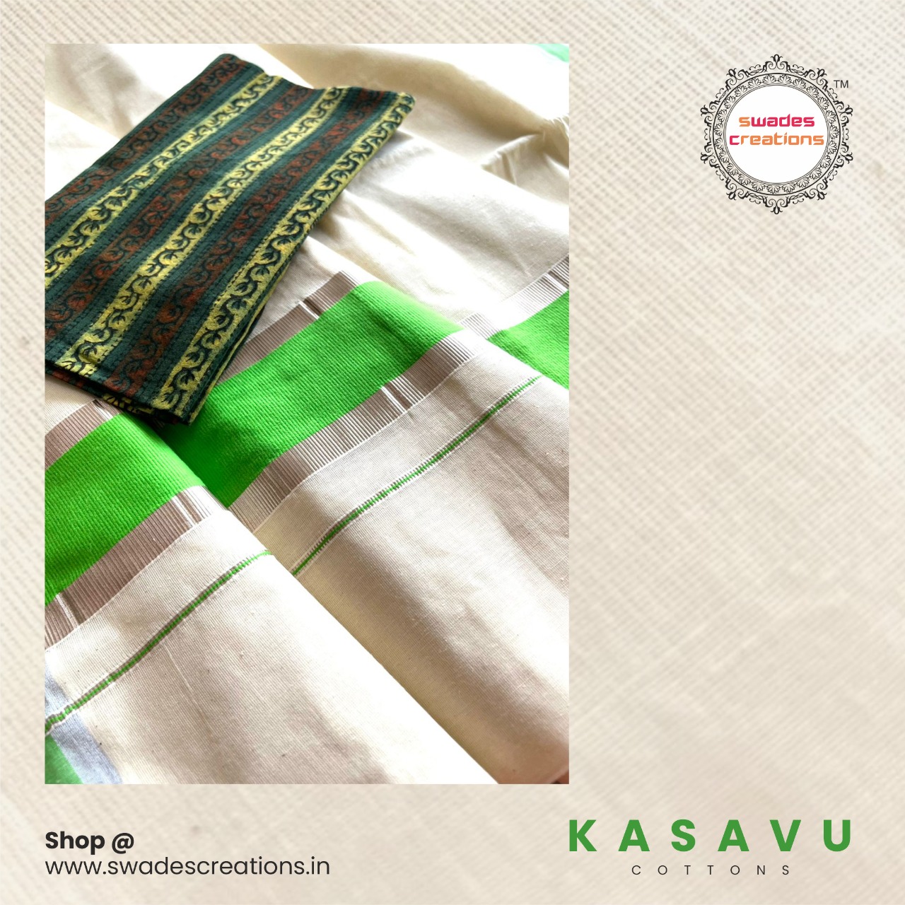 Pure cotton Kasavu Weave Saree