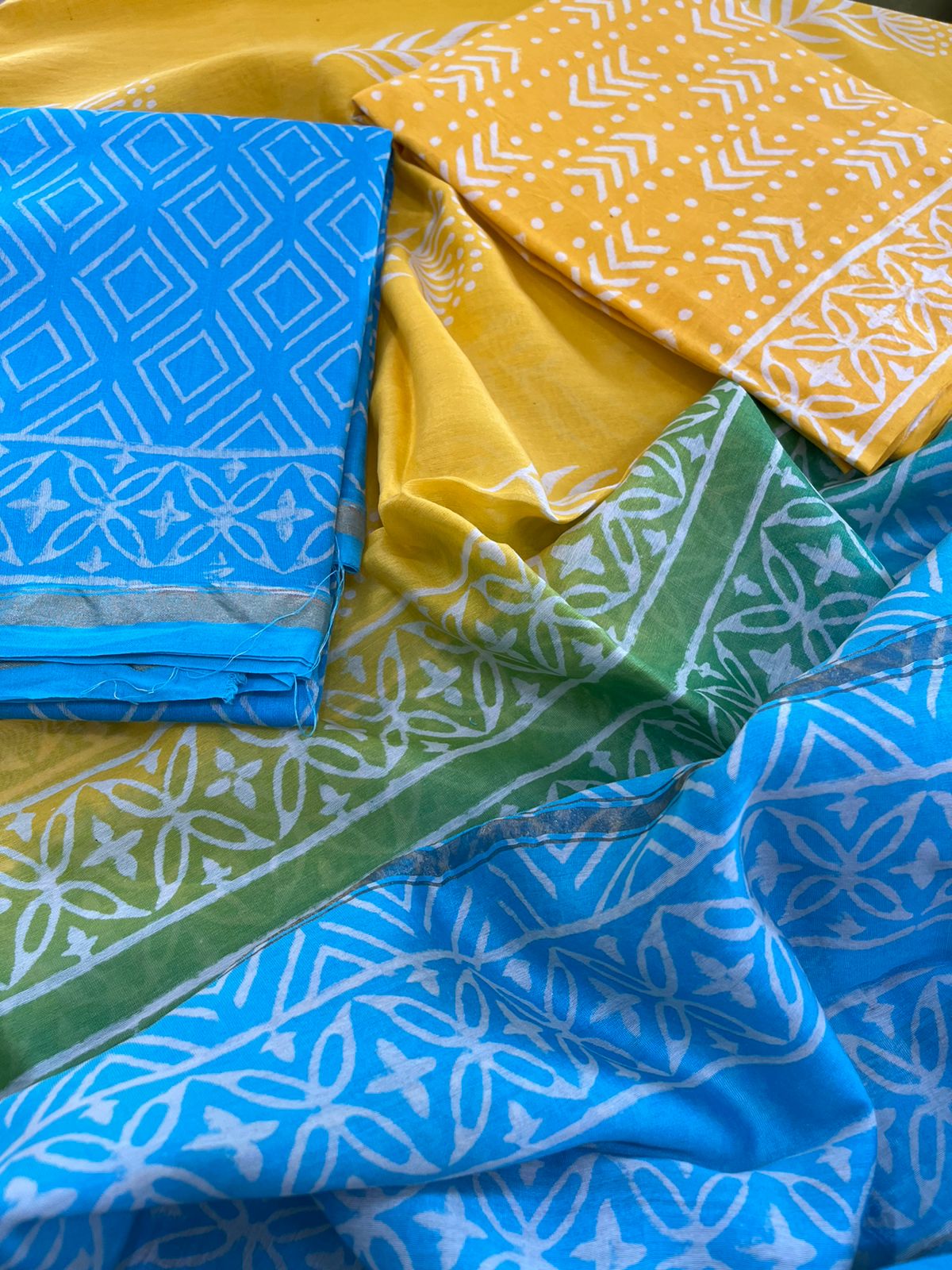 Chanderi Cotton Silk Handblock printed Suits