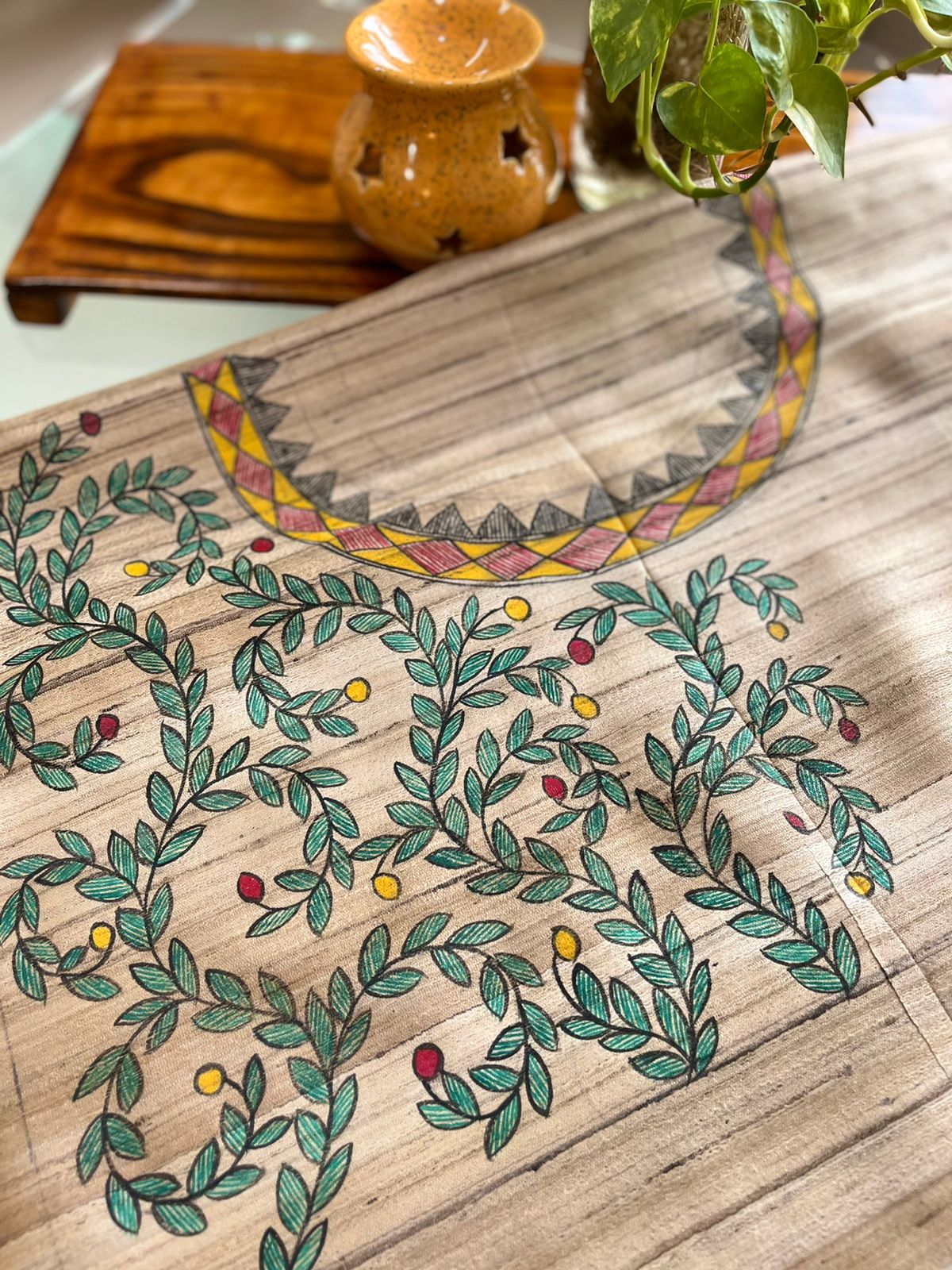 Beautiful Pure silk Madhubani Hand Painted Blouse - Unstitched