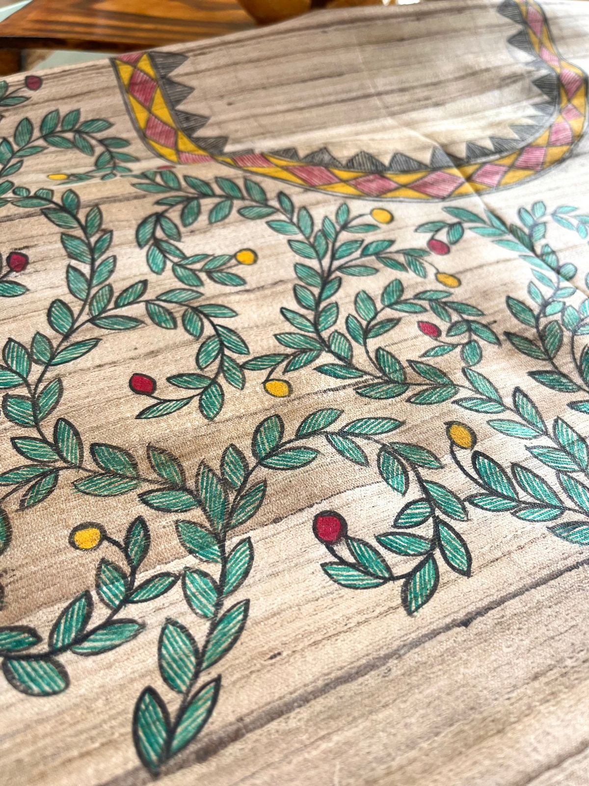 Beautiful Pure silk Madhubani Hand Painted Blouse - Unstitched