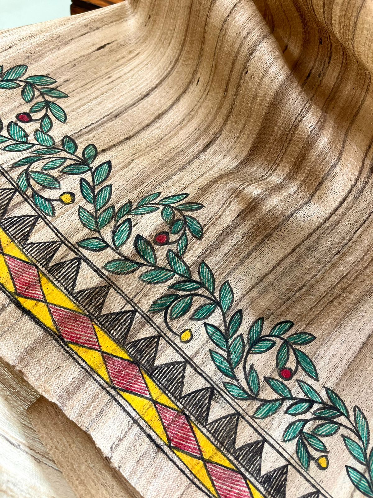 Beautiful Pure silk Madhubani Hand Painted Blouse - Unstitched